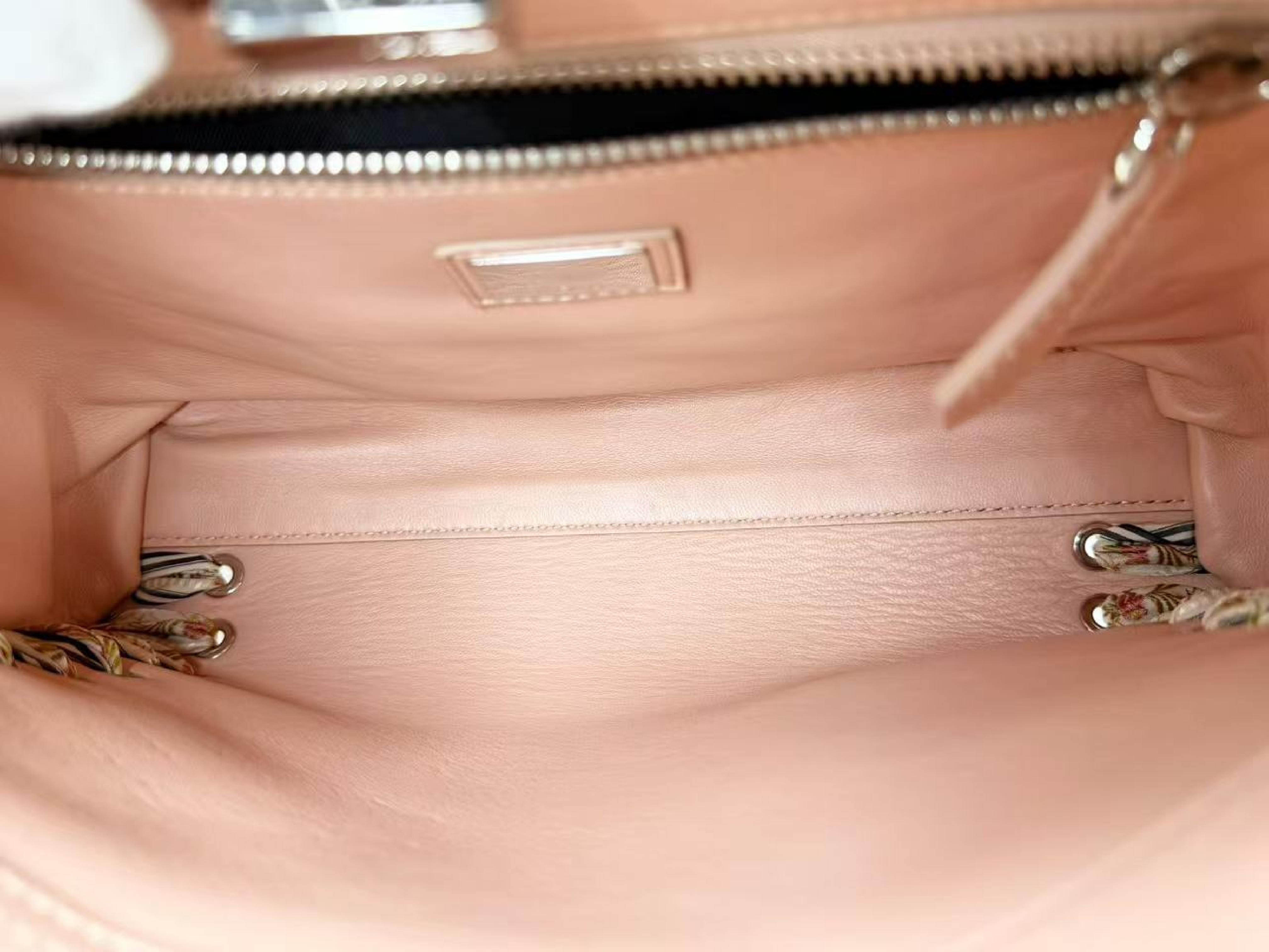 Peekaboo Ribbon Handbag, Baby Pink, W34/H24/D14cm (approx.), includes booklet, rain cover, and two shoulder straps. Stamped 8BN290. Silver hardware. — view 13