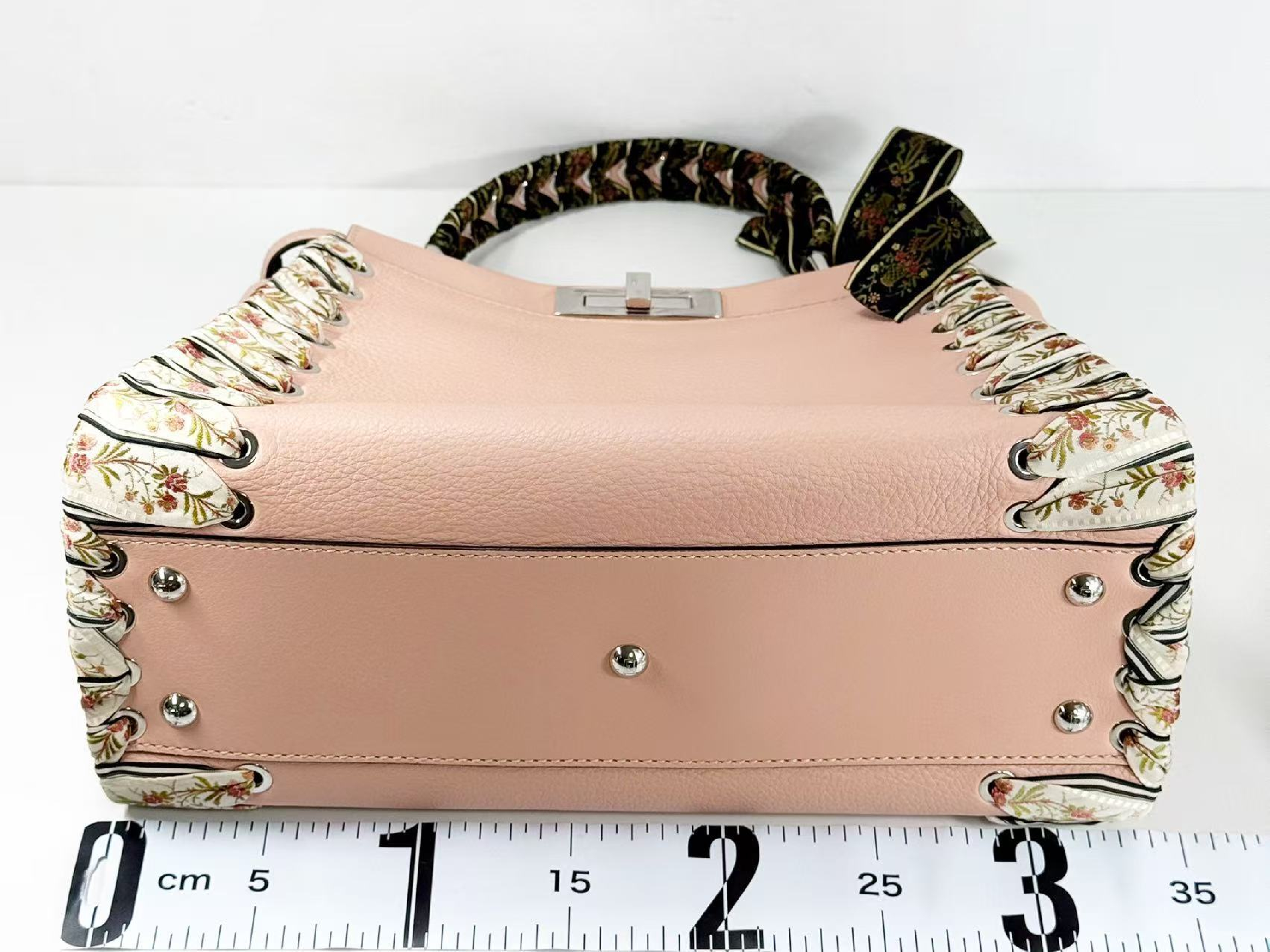 Peekaboo Ribbon Handbag, Baby Pink, W34/H24/D14cm (approx.), includes booklet, rain cover, and two shoulder straps. Stamped 8BN290. Silver hardware. — view 4