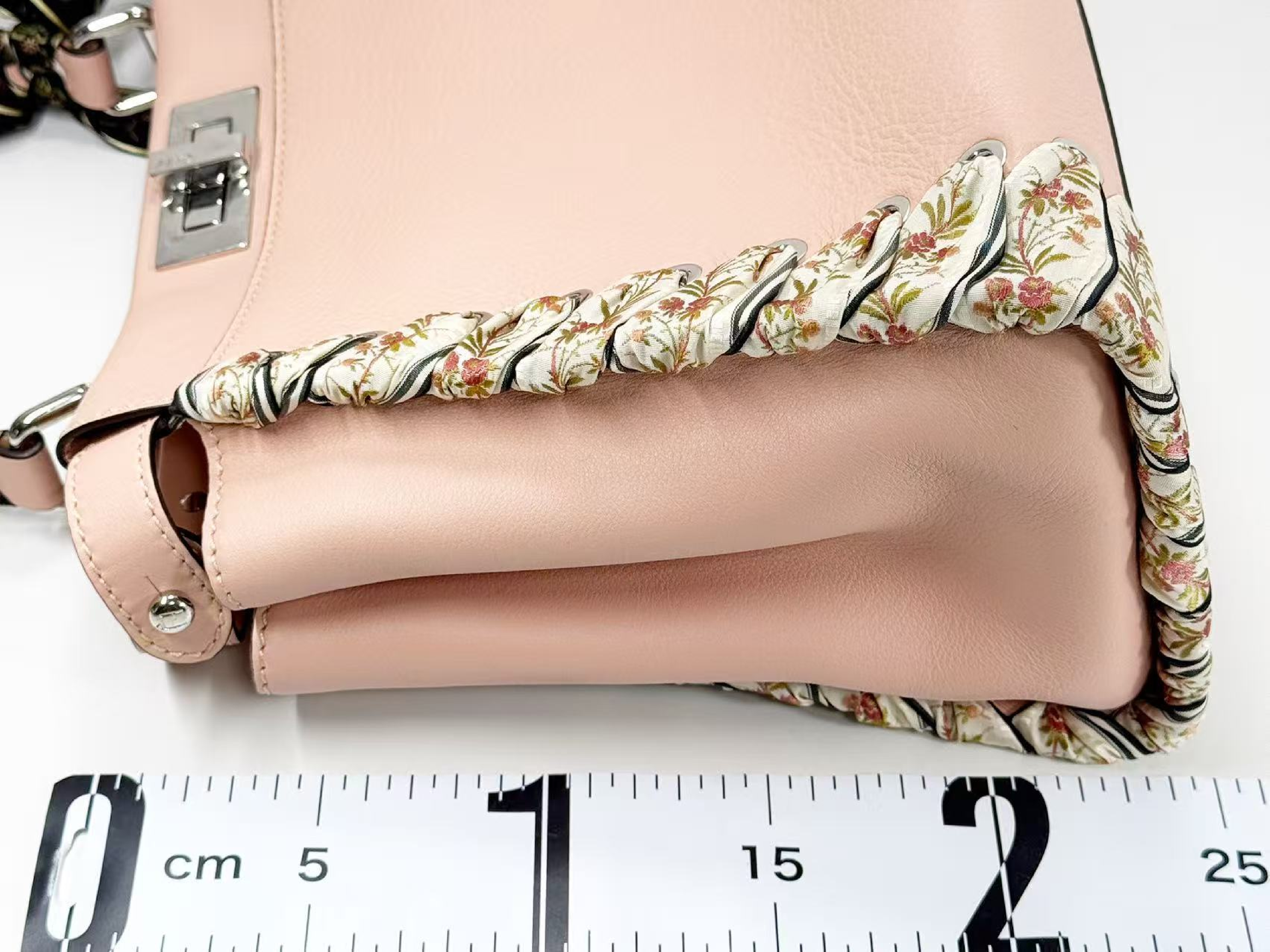 Peekaboo Ribbon Handbag, Baby Pink, W34/H24/D14cm (approx.), includes booklet, rain cover, and two shoulder straps. Stamped 8BN290. Silver hardware. — view 5