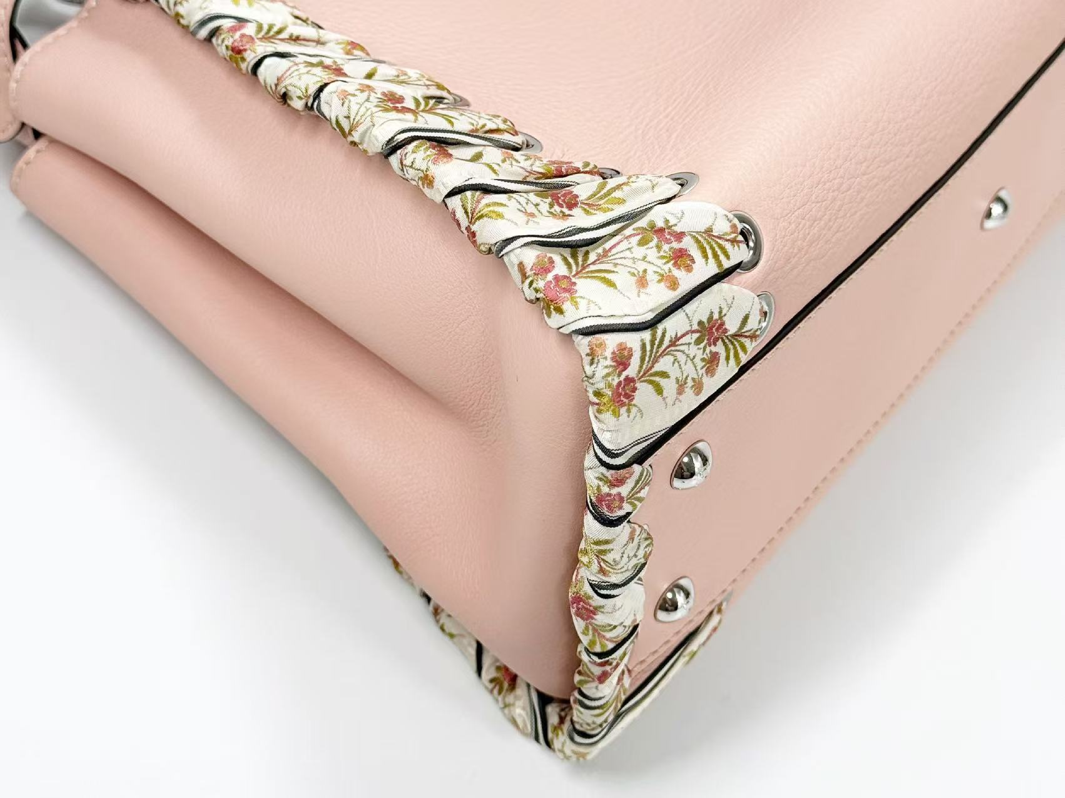 Peekaboo Ribbon Handbag, Baby Pink, W34/H24/D14cm (approx.), includes booklet, rain cover, and two shoulder straps. Stamped 8BN290. Silver hardware. — view 8