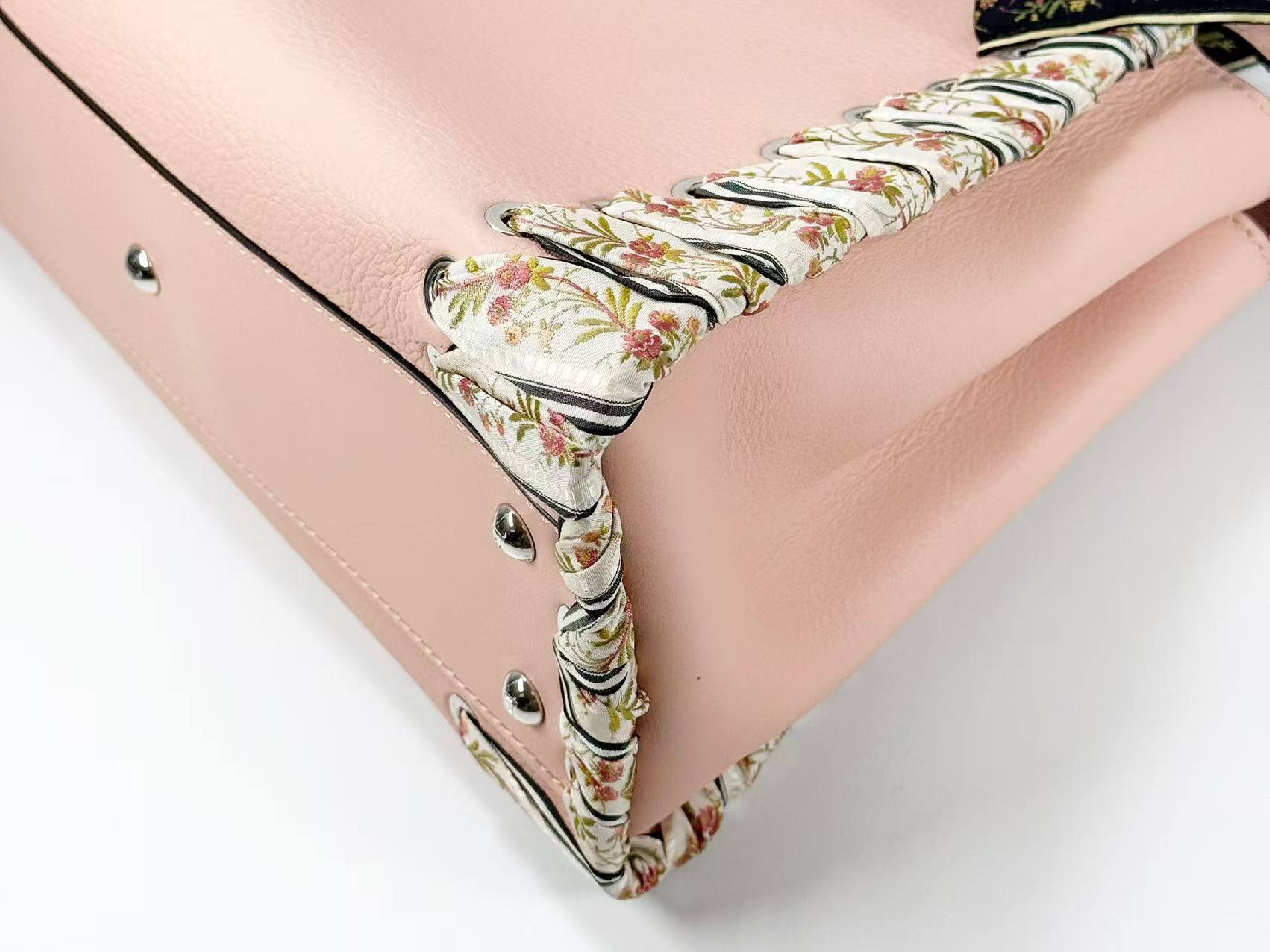 Peekaboo Ribbon Handbag, Baby Pink, W34/H24/D14cm (approx.), includes booklet, rain cover, and two shoulder straps. Stamped 8BN290. Silver hardware. — view 9