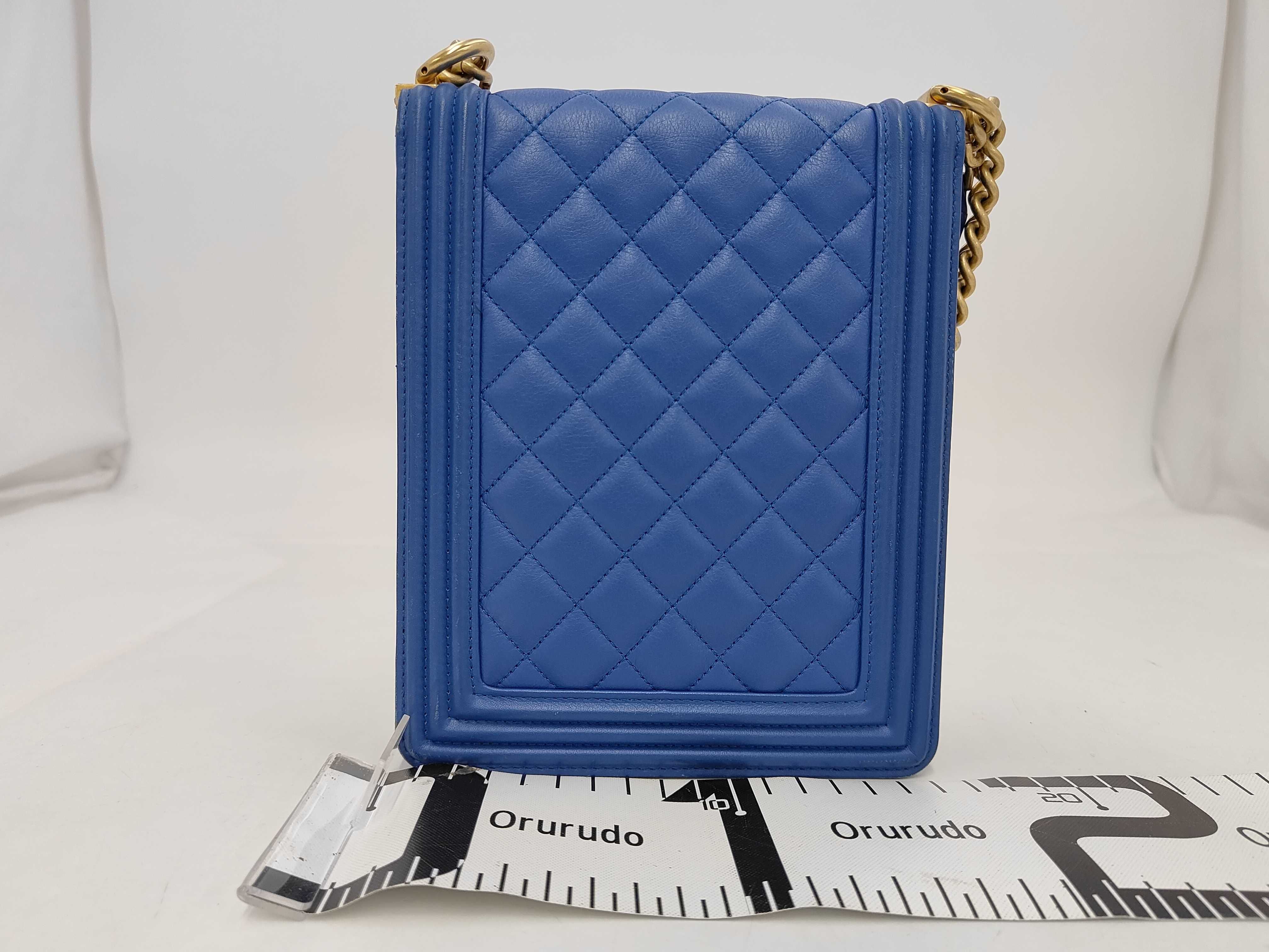 Boy Chanel Vertical Chain Shoulder Bag, Lambskin, Blue, Gold Hardware, Shoulder Bag — view 2