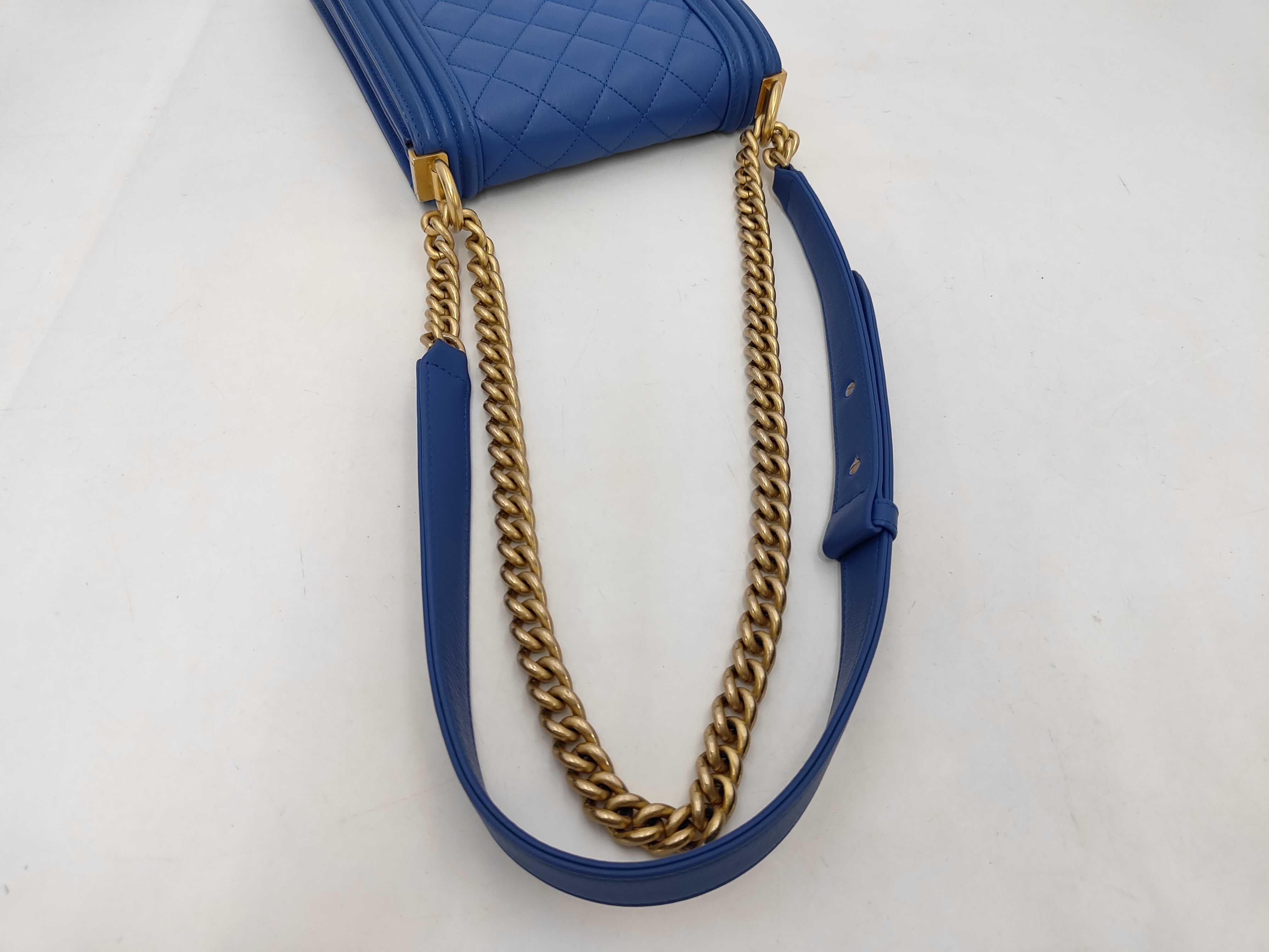 Boy Chanel Vertical Chain Shoulder Bag, Lambskin, Blue, Gold Hardware, Shoulder Bag — view 5