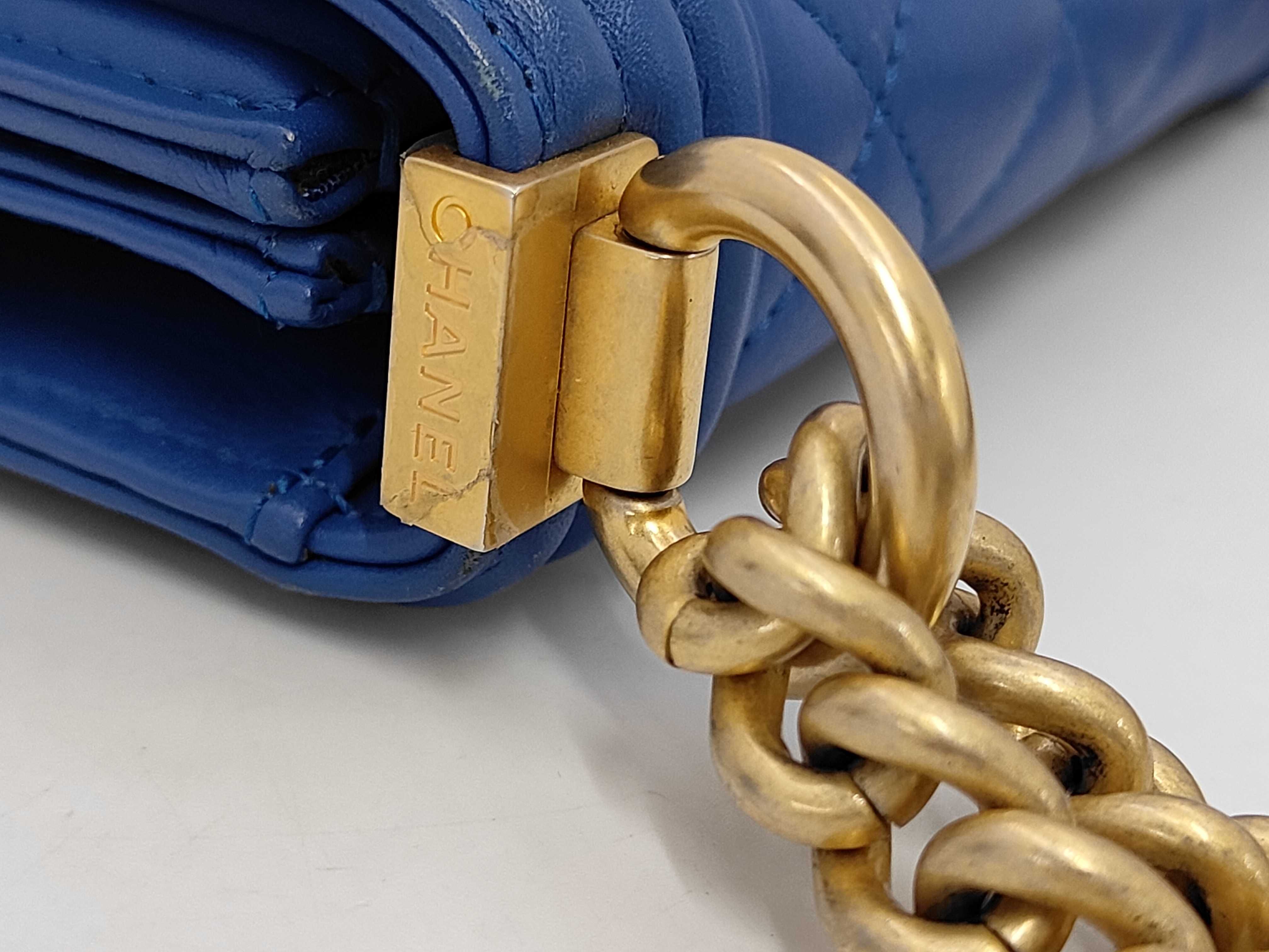 Boy Chanel Vertical Chain Shoulder Bag, Lambskin, Blue, Gold Hardware, Shoulder Bag — view 7