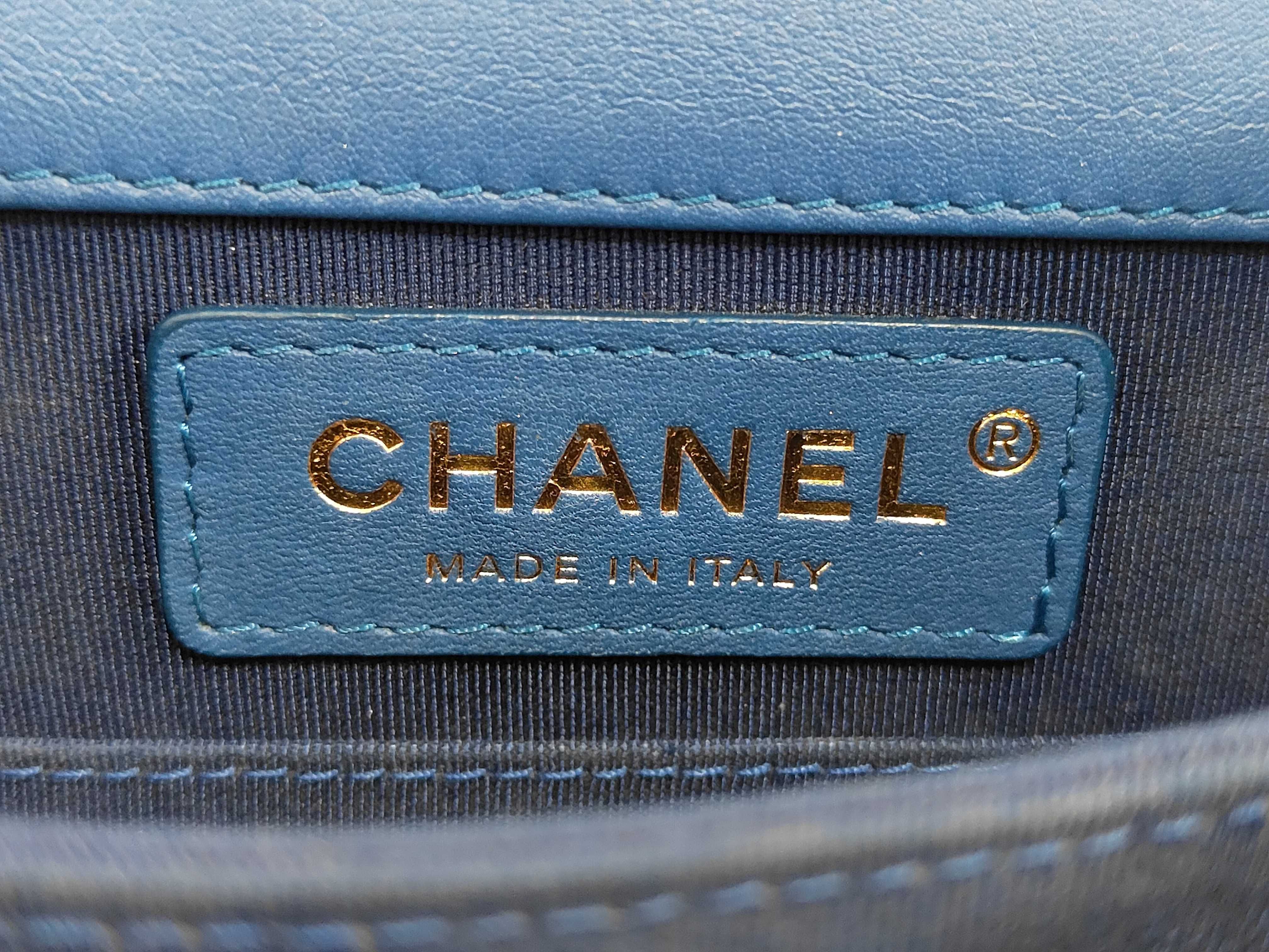 Boy Chanel Vertical Chain Shoulder Bag, Lambskin, Blue, Gold Hardware, Shoulder Bag — view 9