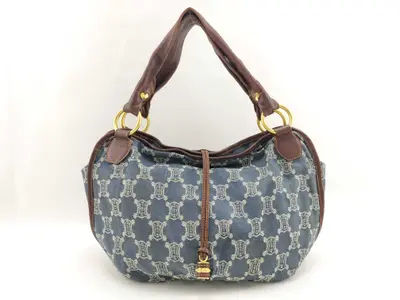 Bittersweet Paris Macadam Denim Brown Leather Shoulder Bag Hobo Bag Handbag