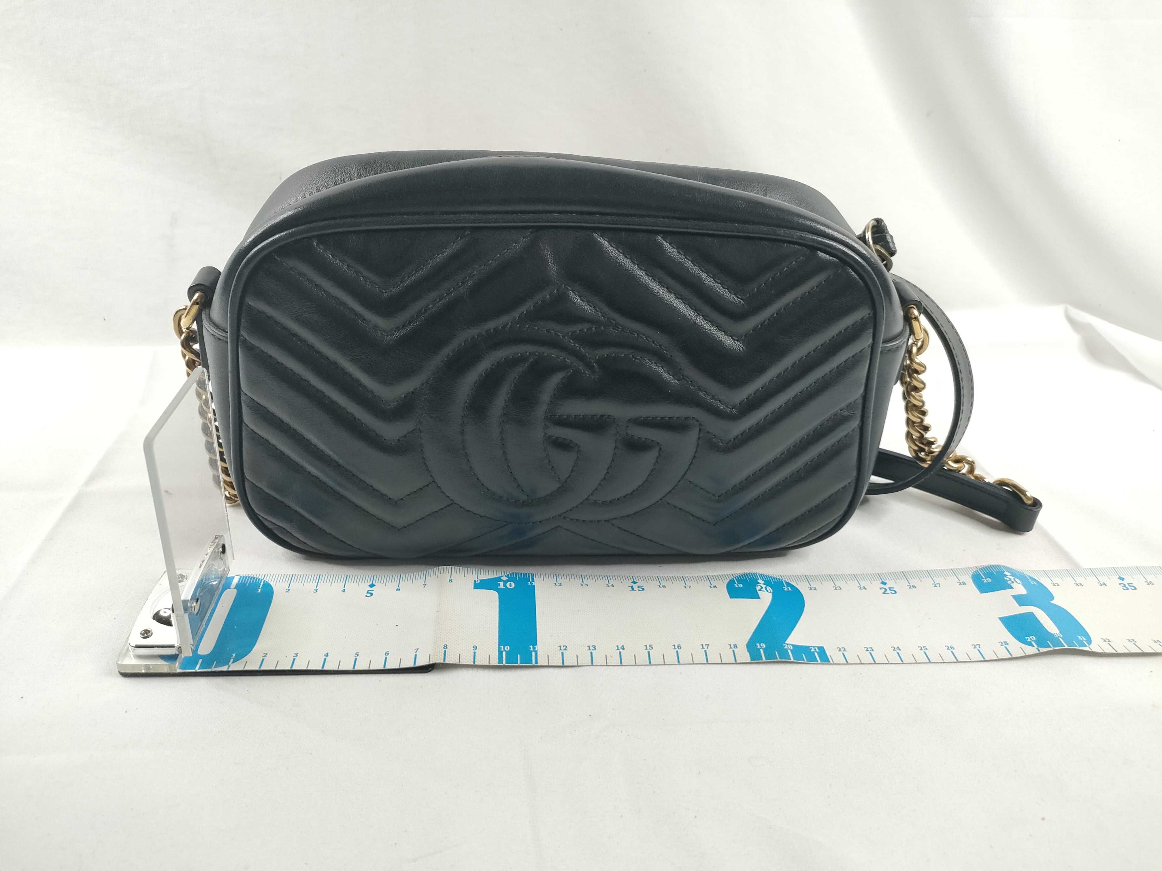 PH-GG Logo Black Leather Marmont Chevron Quilted Shoulder Bag — view 2