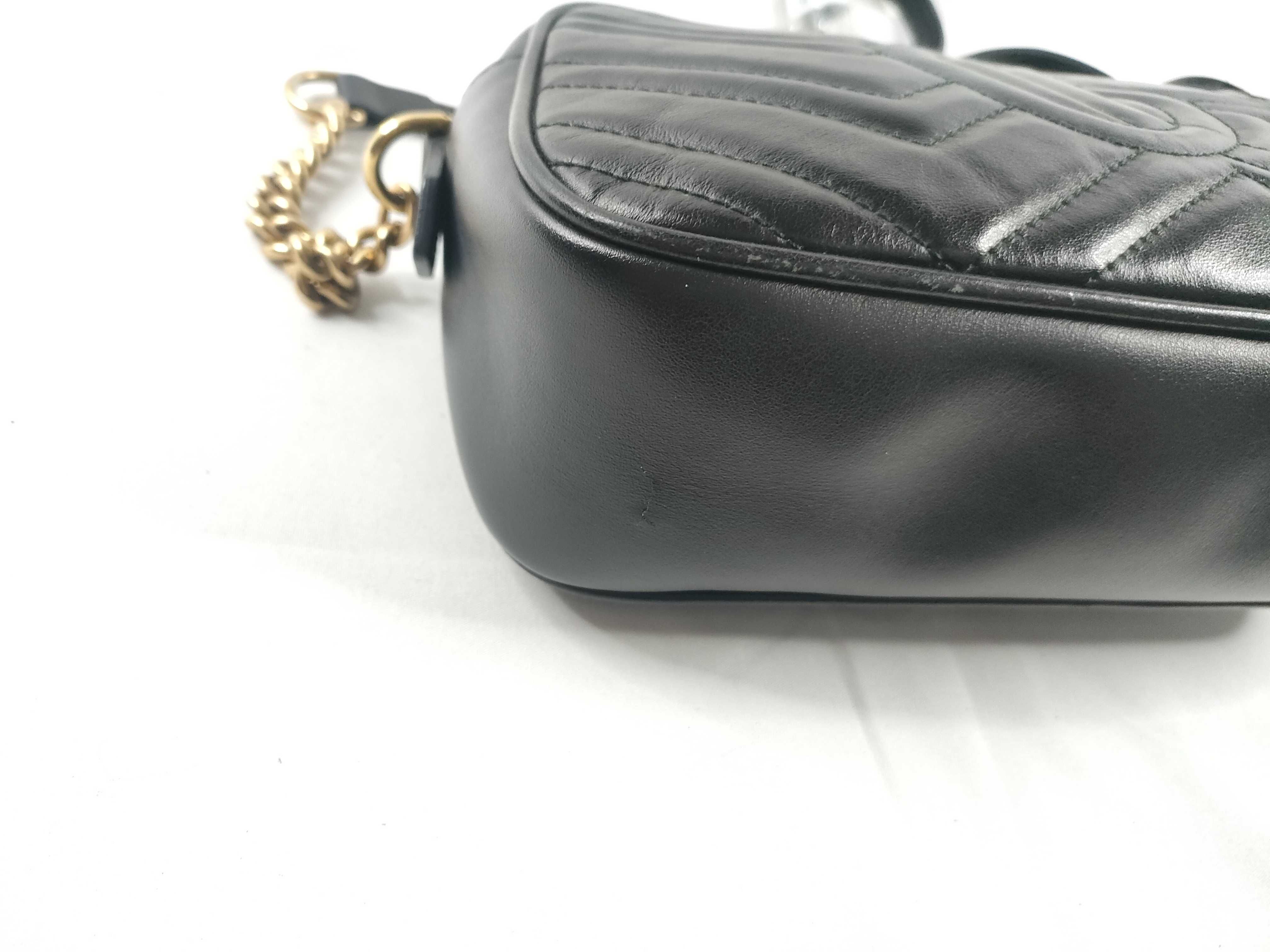 PH-GG Logo Black Leather Marmont Chevron Quilted Shoulder Bag — view 3