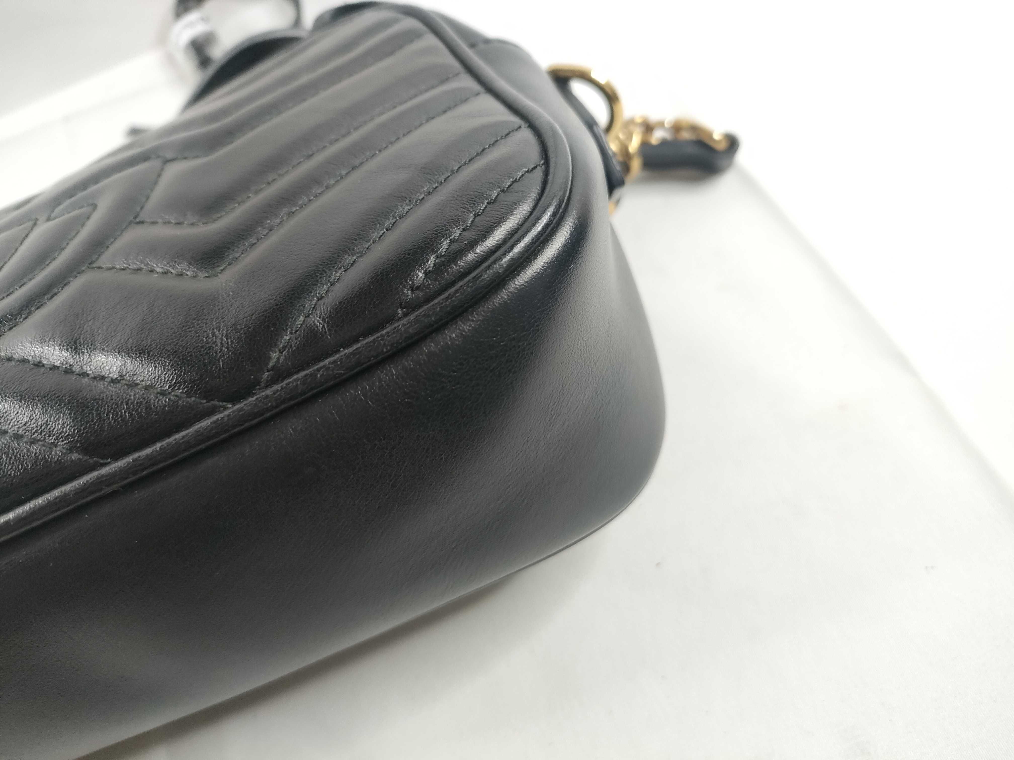 PH-GG Logo Black Leather Marmont Chevron Quilted Shoulder Bag — view 5