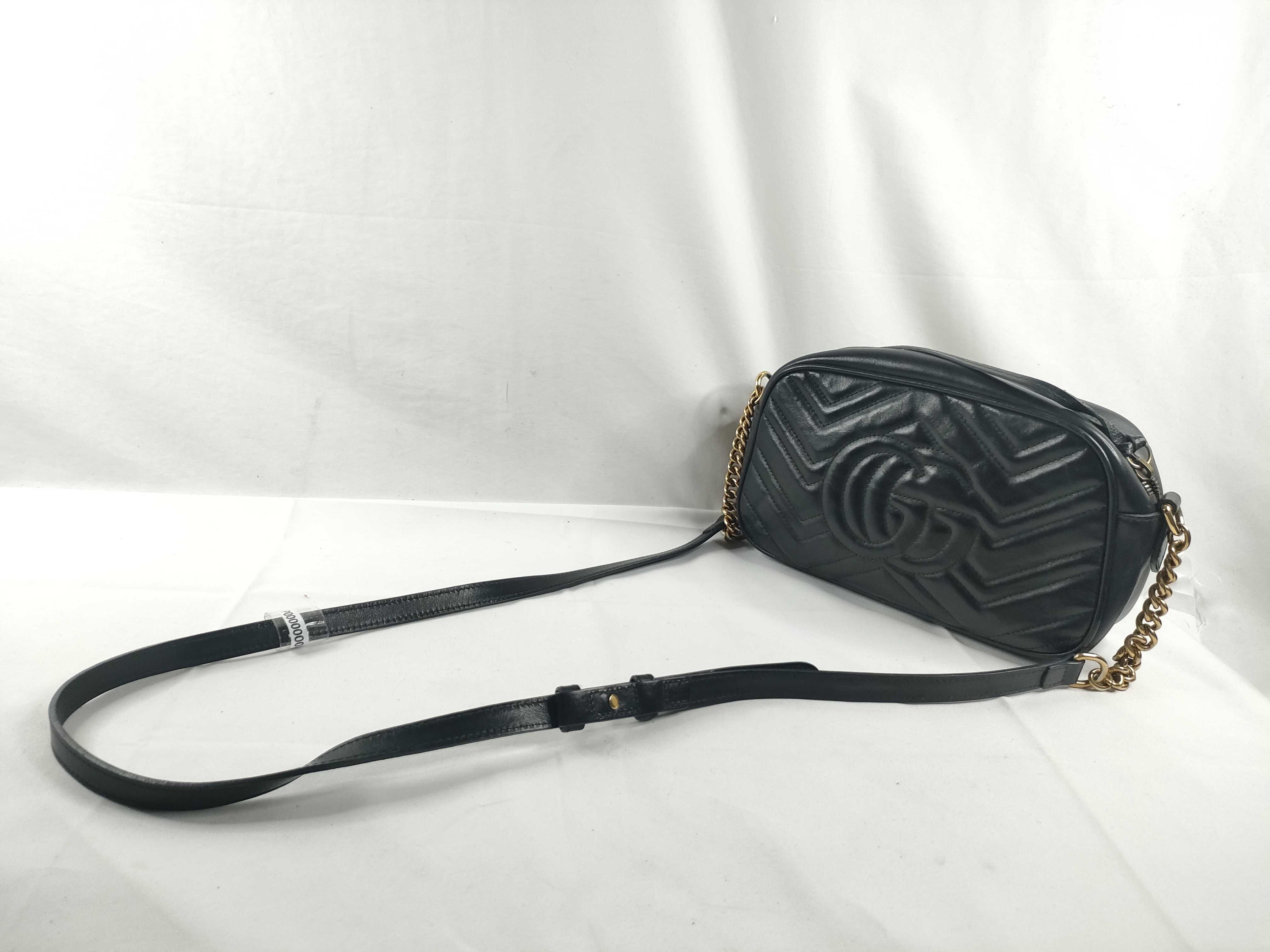 PH-GG Logo Black Leather Marmont Chevron Quilted Shoulder Bag — view 6