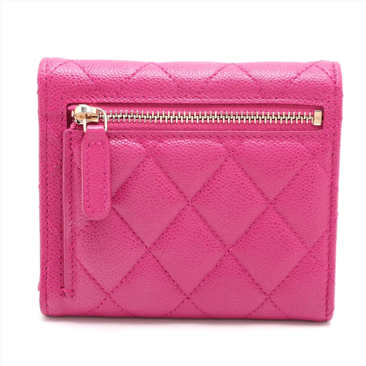 Matelassé Caviar Skin Compact Wallet, Purple, Gold Hardware, L1E77T3K — view 2