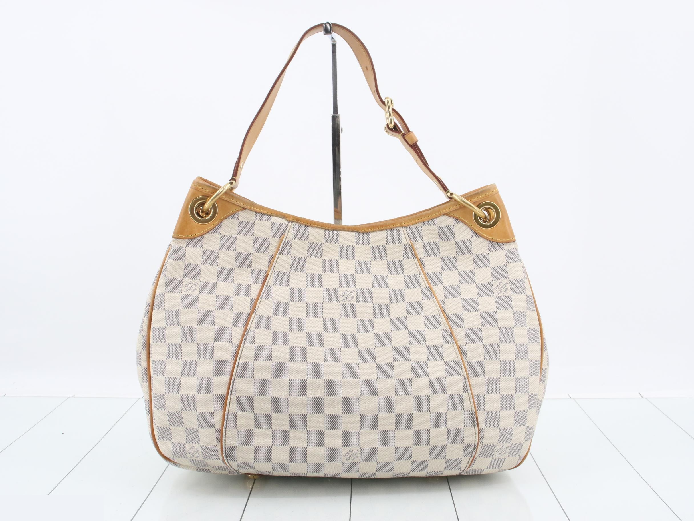 Damier Azur Galliera PM Shoulder Bag, White, Gold Hardware — view 2