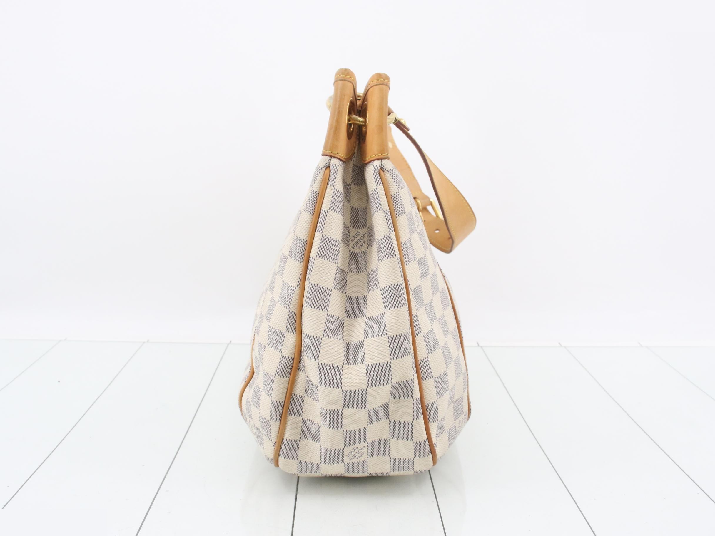 Damier Azur Galliera PM Shoulder Bag, White, Gold Hardware — view 3