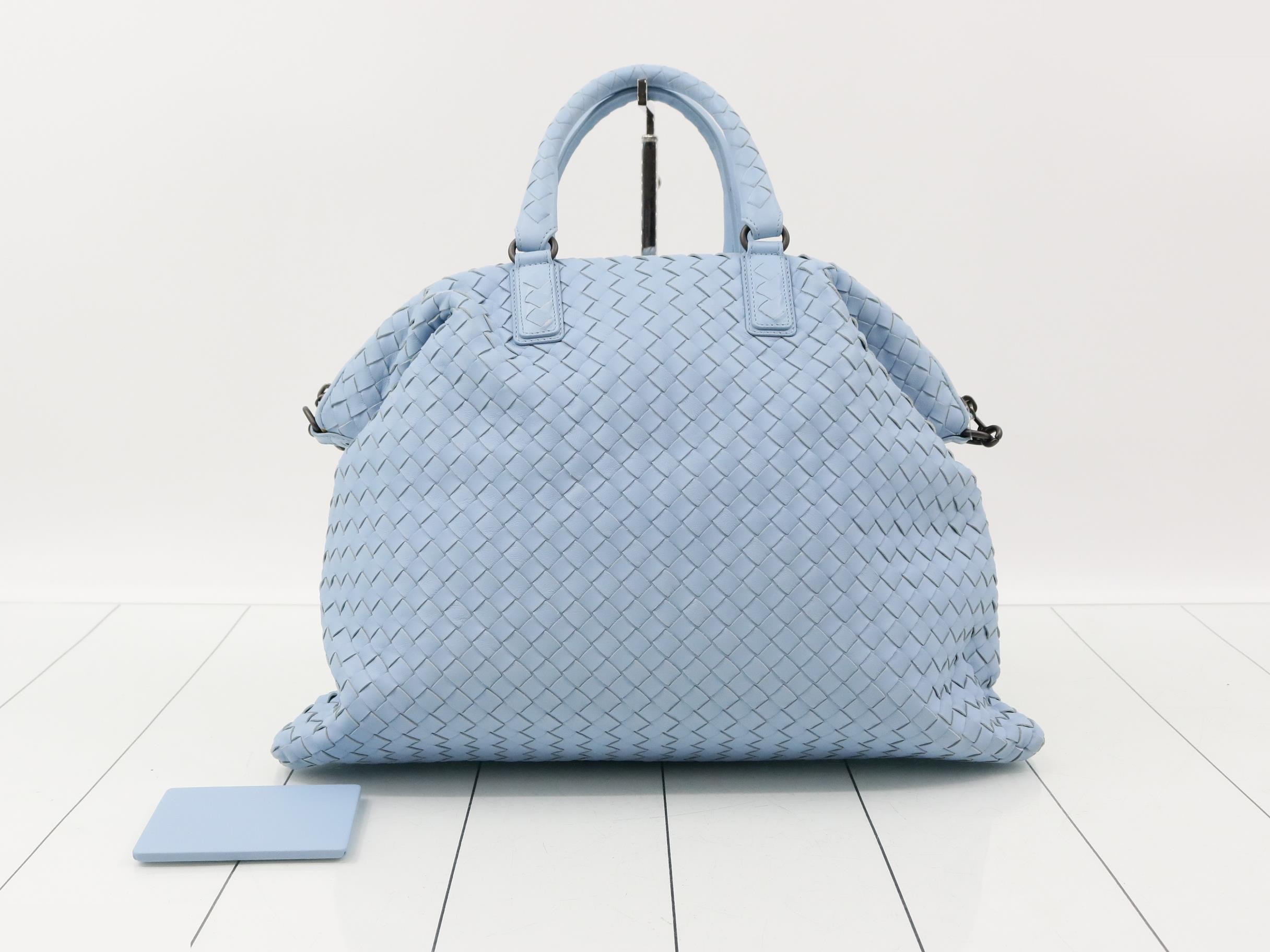 Intrecciato 2-Way Handbag, Leather, Blue