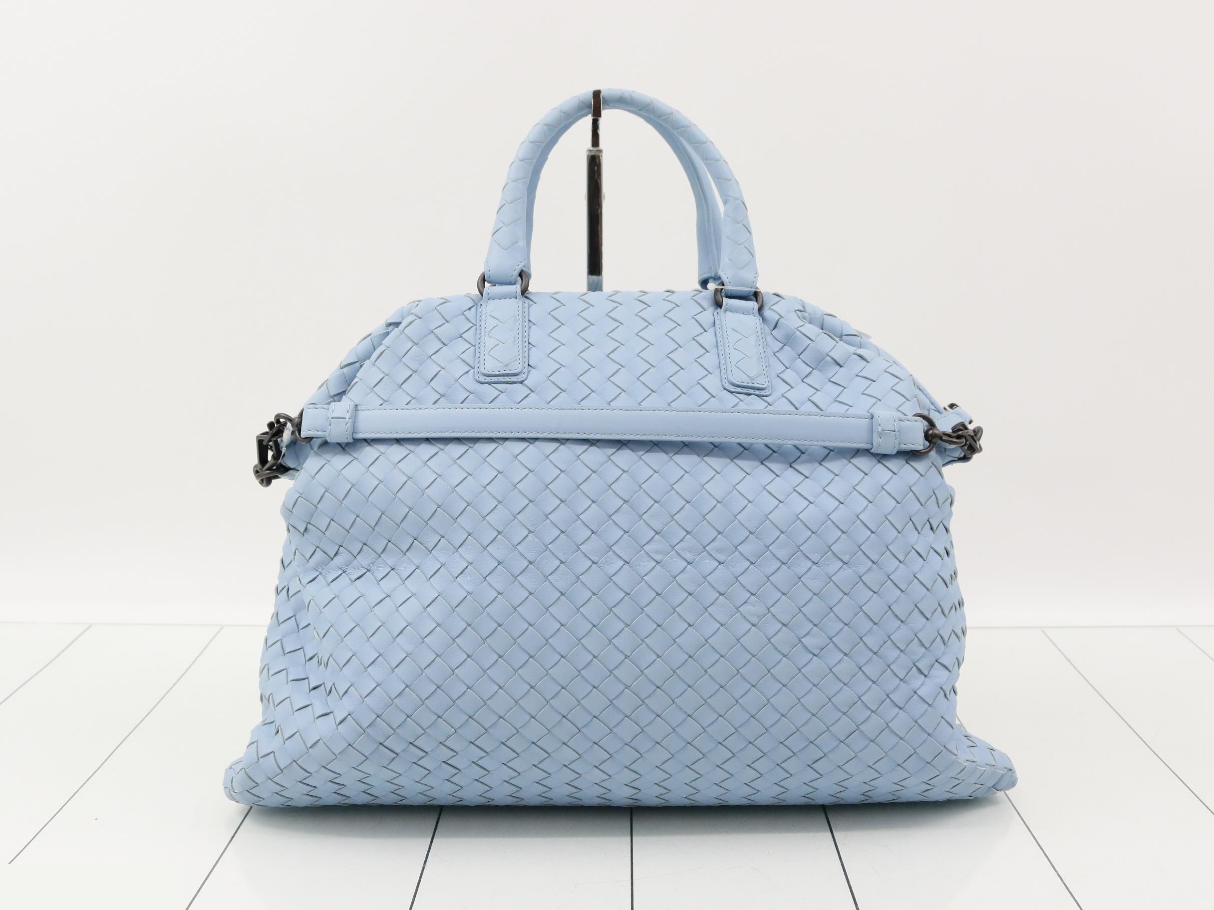 Intrecciato 2-Way Handbag, Leather, Blue — view 2