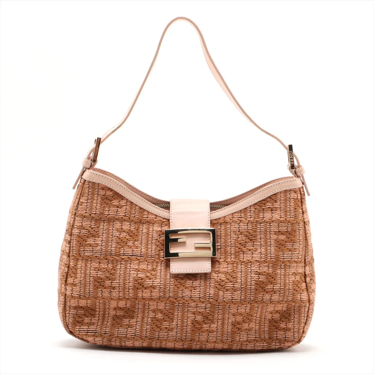 Zucca raffia x leather shoulder bag pink x beige 8BR036