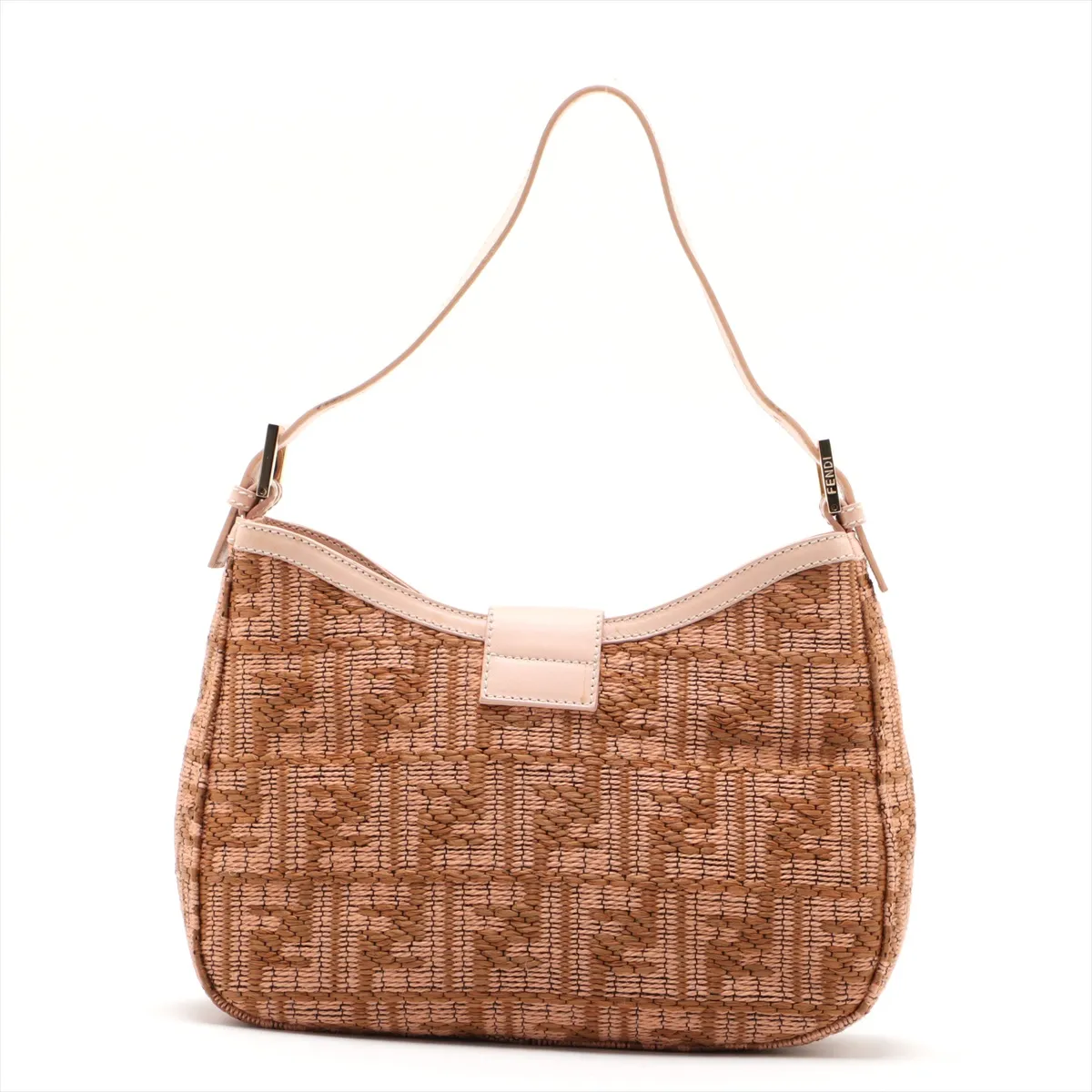 Zucca raffia x leather shoulder bag pink x beige 8BR036 — view 2