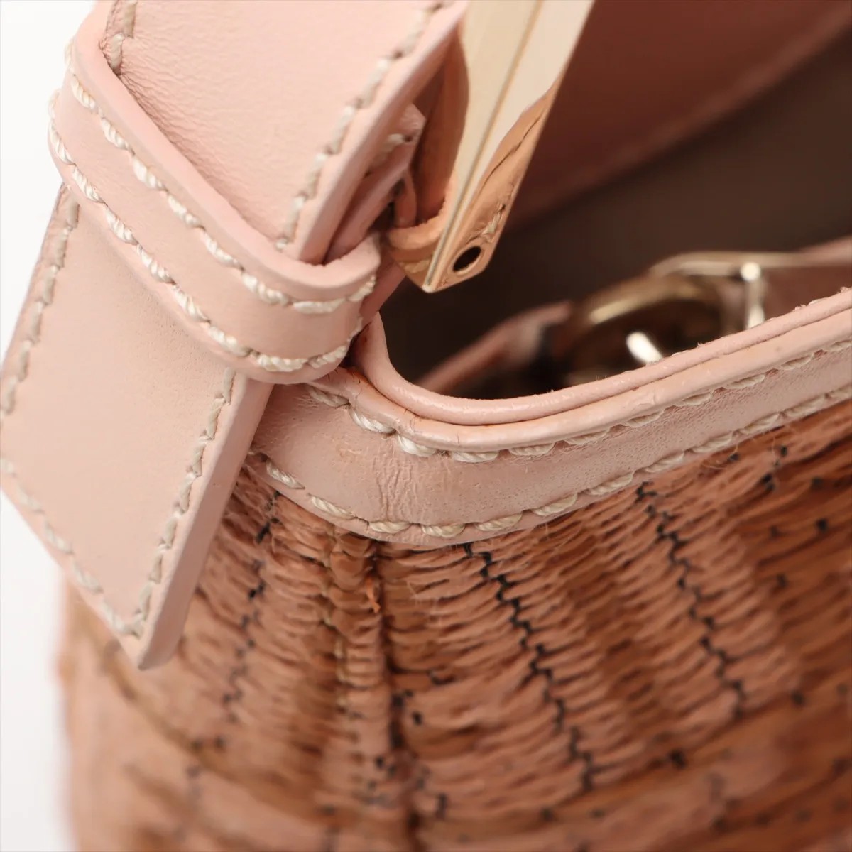 Zucca raffia x leather shoulder bag pink x beige 8BR036 — view 11