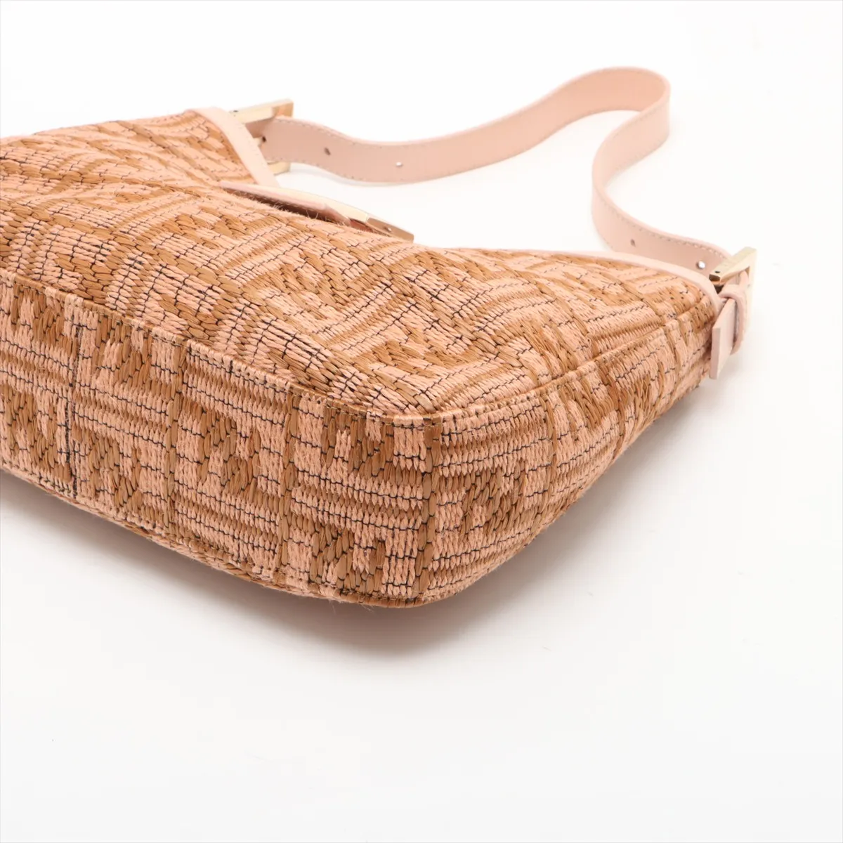 Zucca raffia x leather shoulder bag pink x beige 8BR036 — view 3