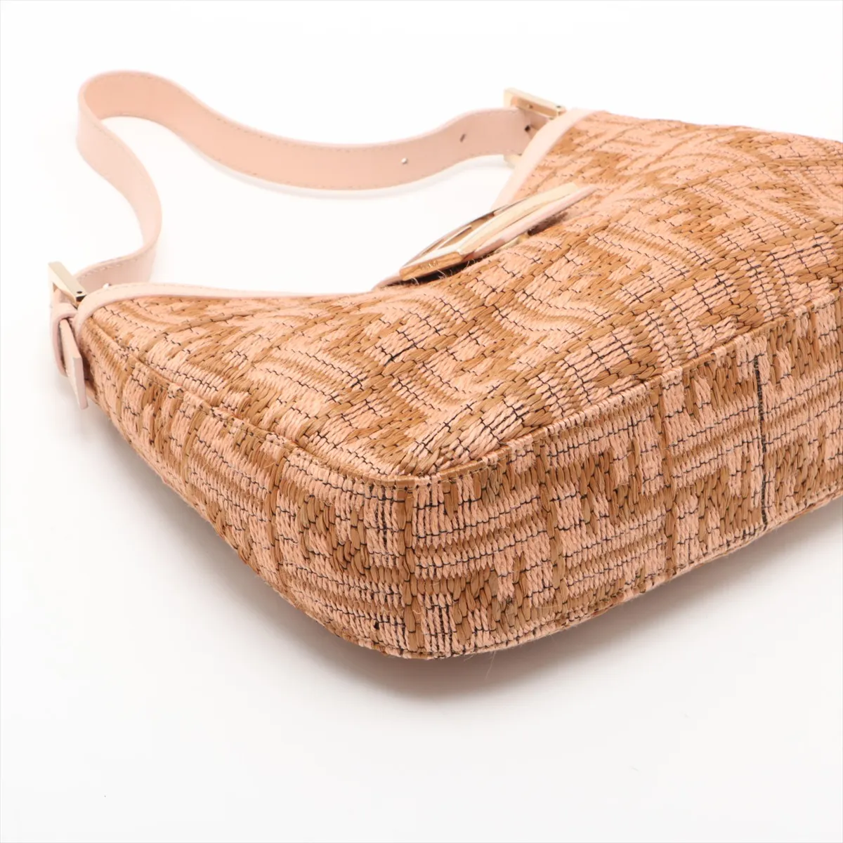 Zucca raffia x leather shoulder bag pink x beige 8BR036 — view 4