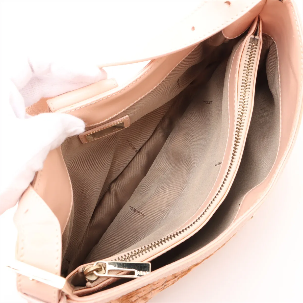 Zucca raffia x leather shoulder bag pink x beige 8BR036 — view 9