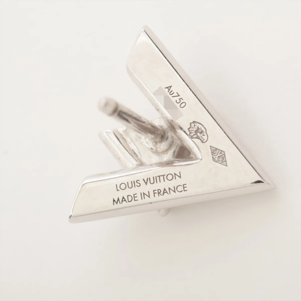 Pus LV Vault One Diamond Earrings 750 (WG) 3.6g D10565 D10680 No brand engraving on the back, one earring post is slightly bent. — view 5