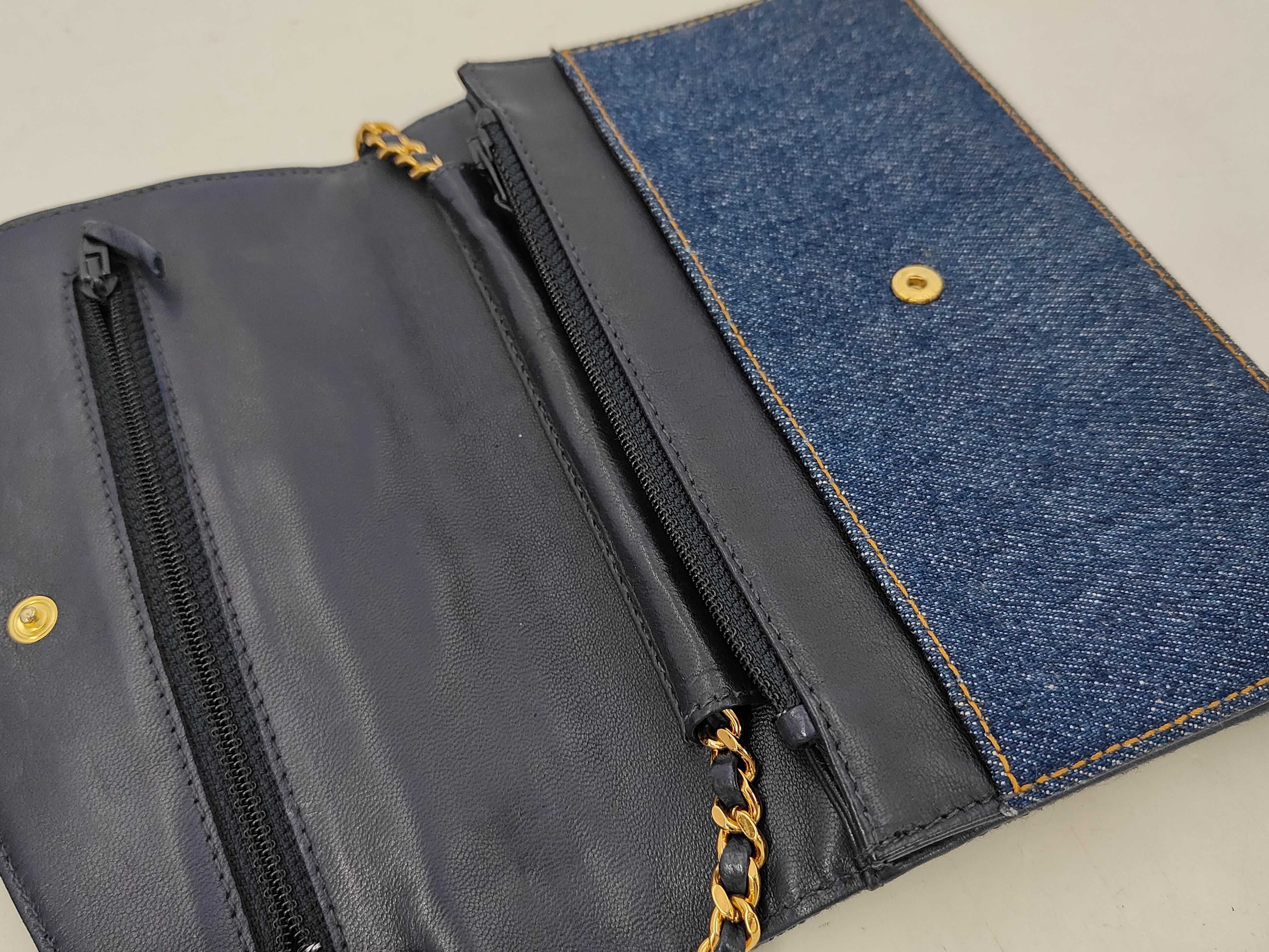denim Coco Mark chain wallet, original sticker, box, scuffs, wrinkles, mold inside, stains, shoulder bag. — view 6