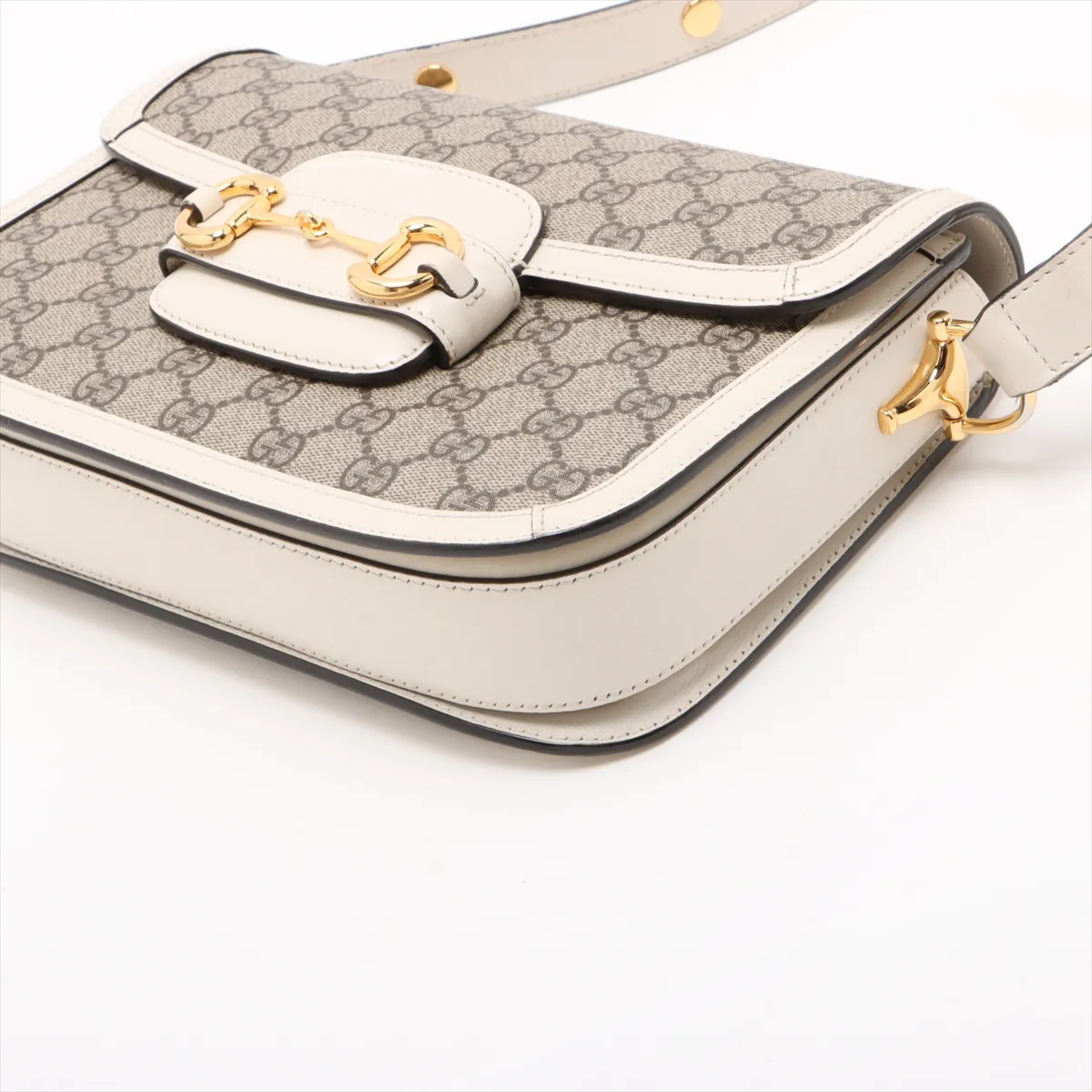 GG Supreme Horsebit 1955 PVC x Leather Shoulder Bag, Beige, 602204 — view 3