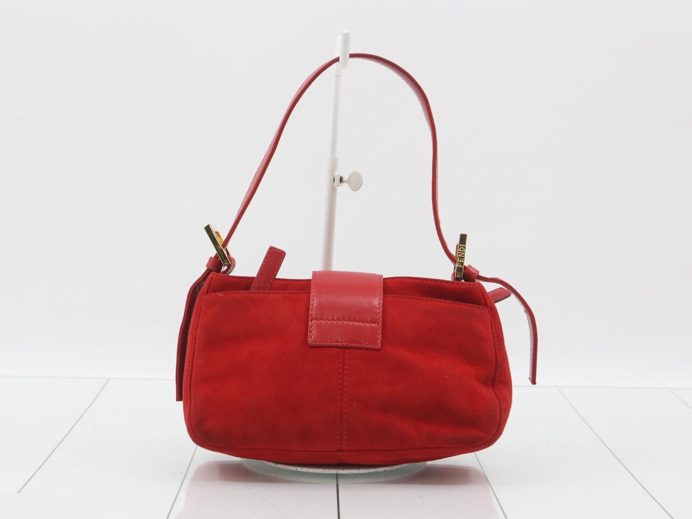 Bucket bag, mini hobo style, suede, red x purple, gold hardware, dust bag included. — view 2