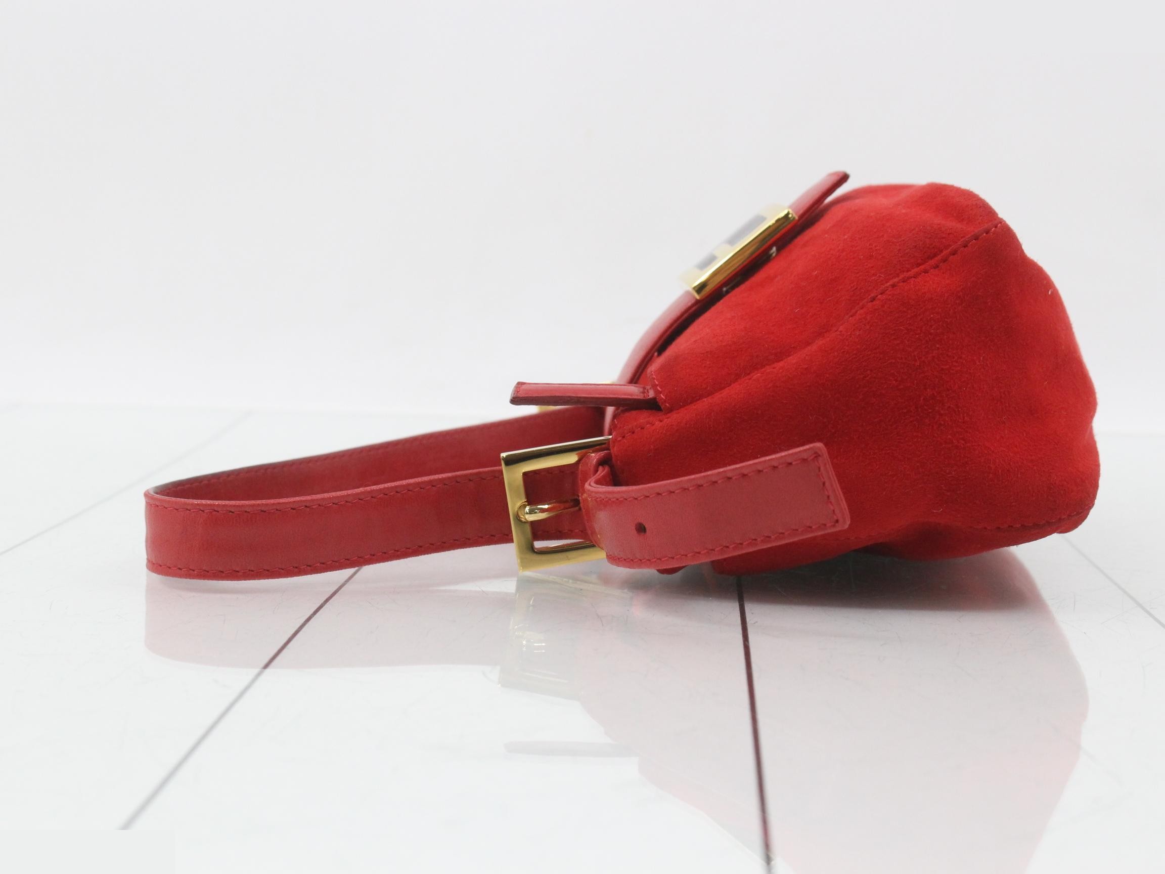 Bucket bag, mini hobo style, suede, red x purple, gold hardware, dust bag included. — view 4