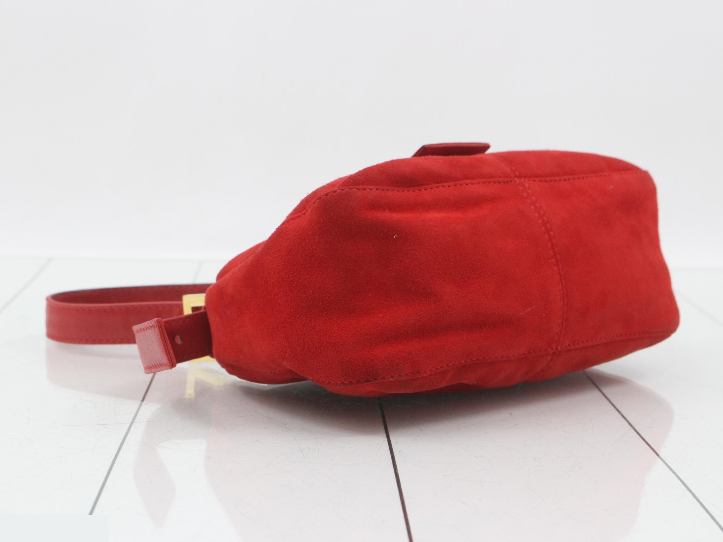 Bucket bag, mini hobo style, suede, red x purple, gold hardware, dust bag included. — view 5