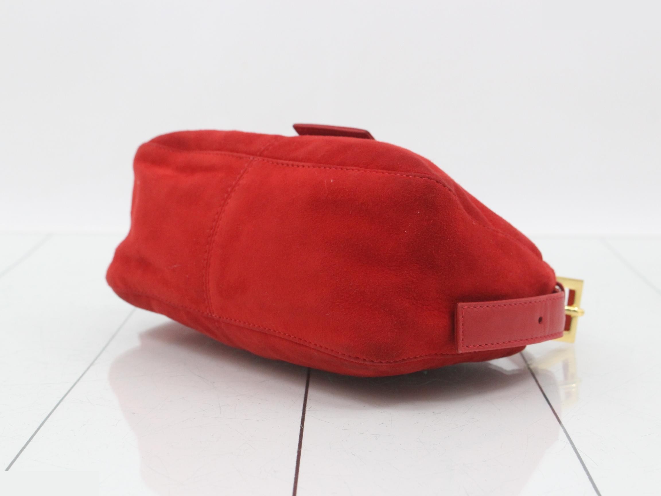 Bucket bag, mini hobo style, suede, red x purple, gold hardware, dust bag included. — view 6