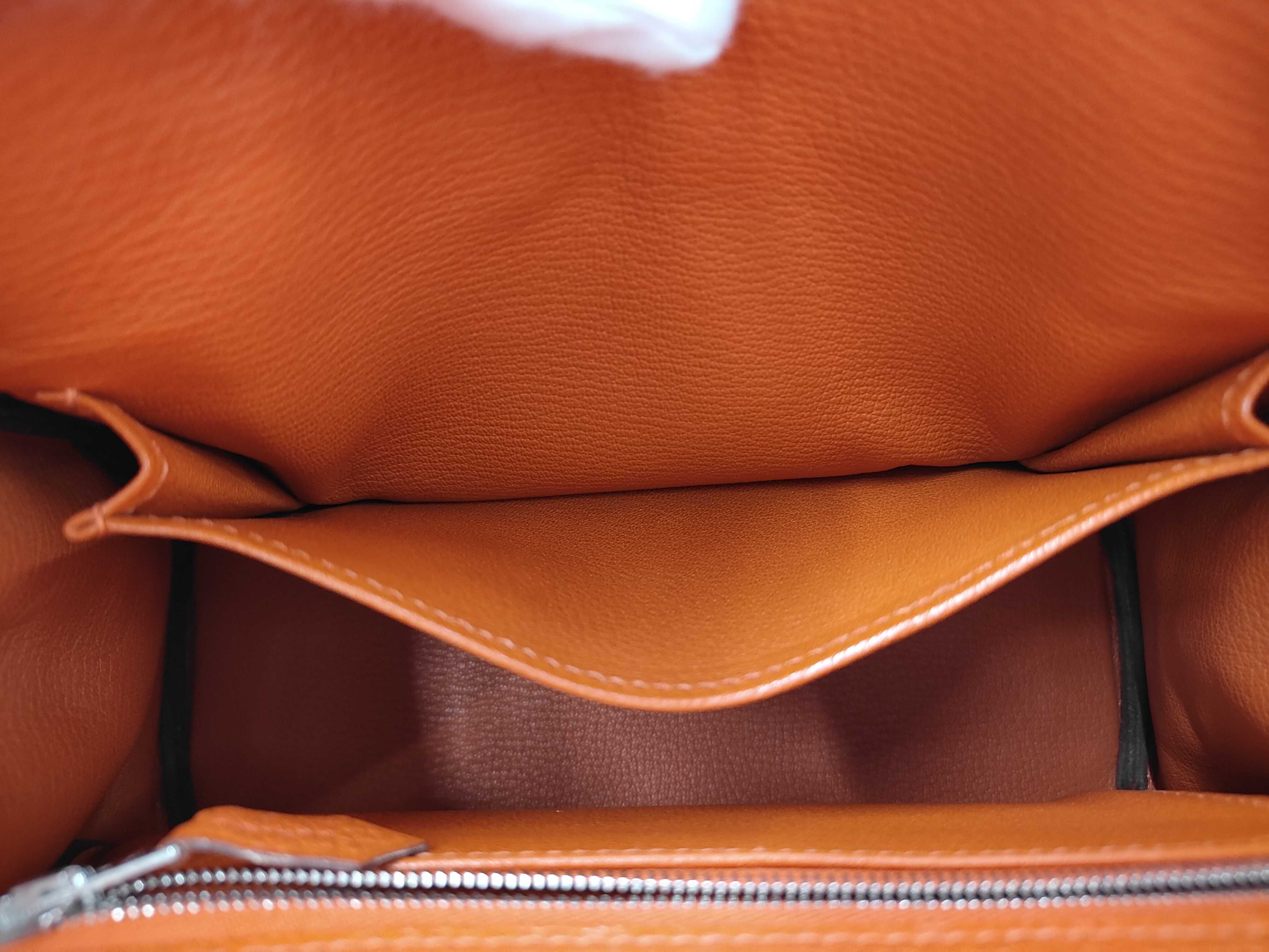 Kelly 25 bag, orange Togo leather, N stamp, handbag — view 11