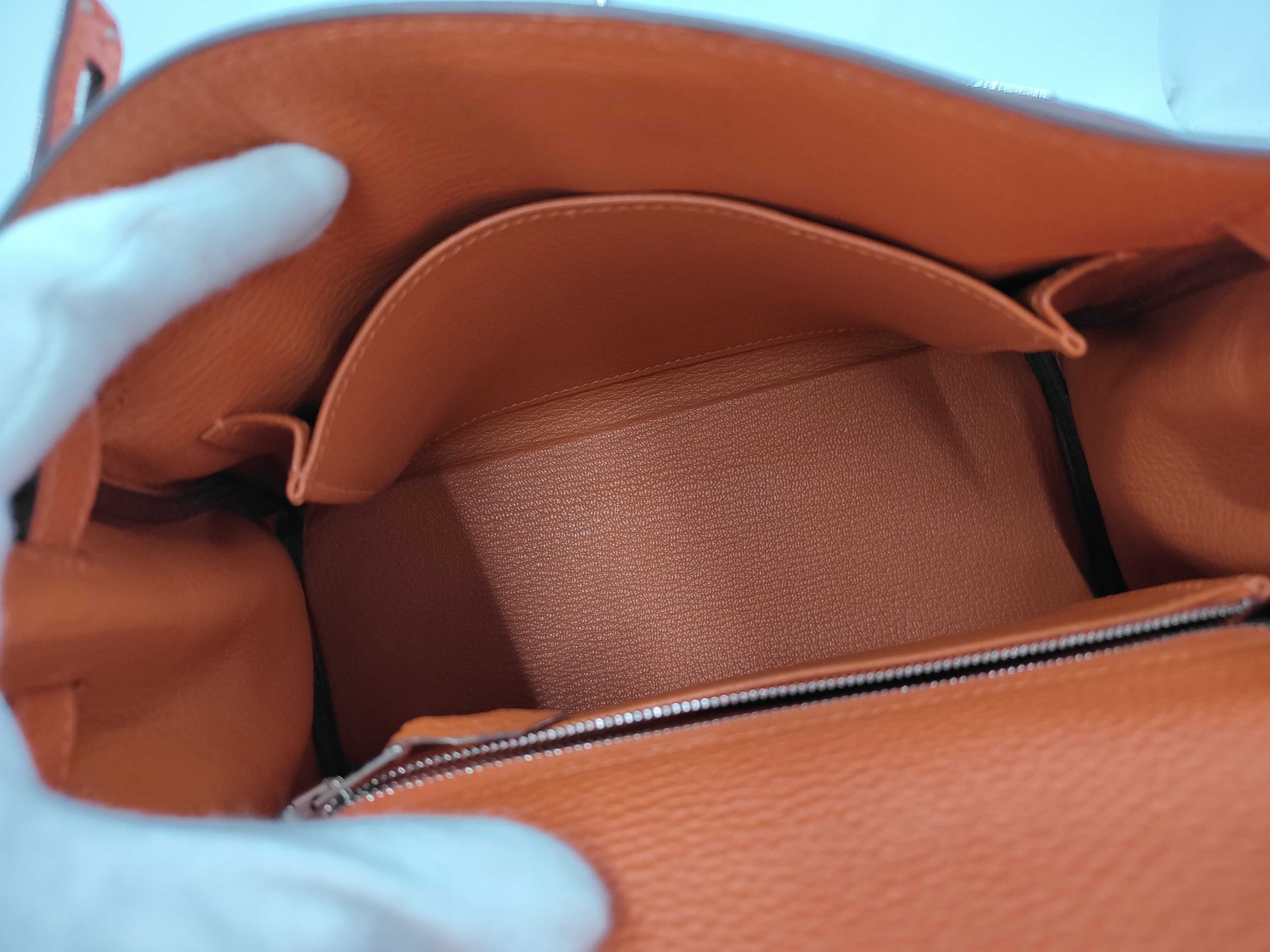 Kelly 25 bag, orange Togo leather, N stamp, handbag — view 8