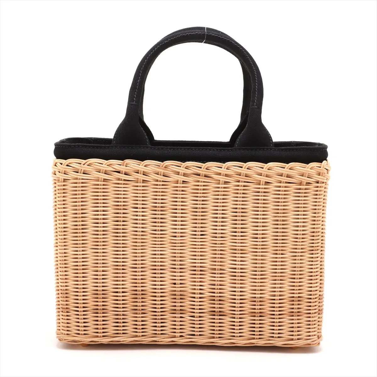 Canapa Wicker Rattan x Canvas 2WAY Handbag Beige x Black 1BG835 — view 2