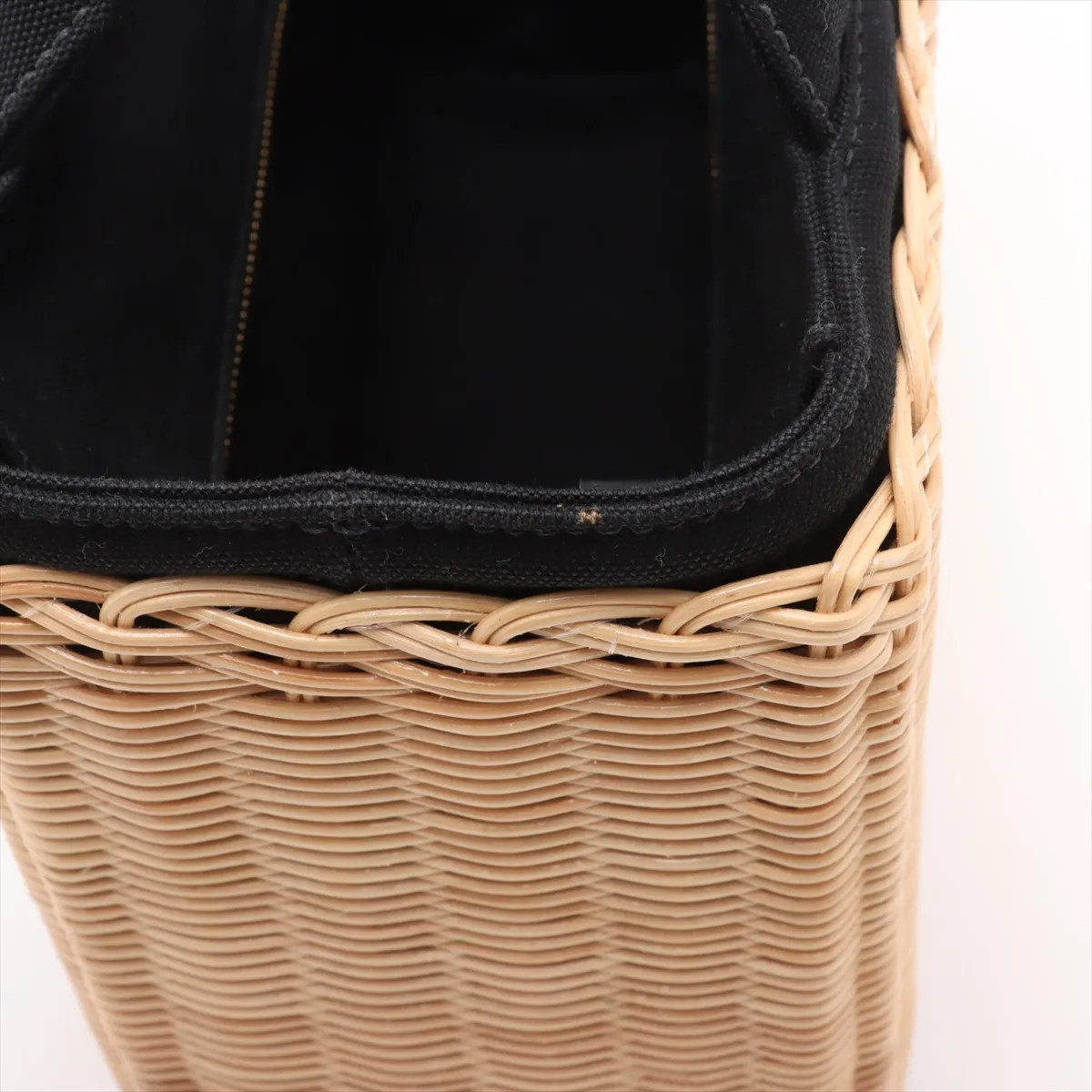 Canapa Wicker Rattan x Canvas 2WAY Handbag Beige x Black 1BG835 — view 12
