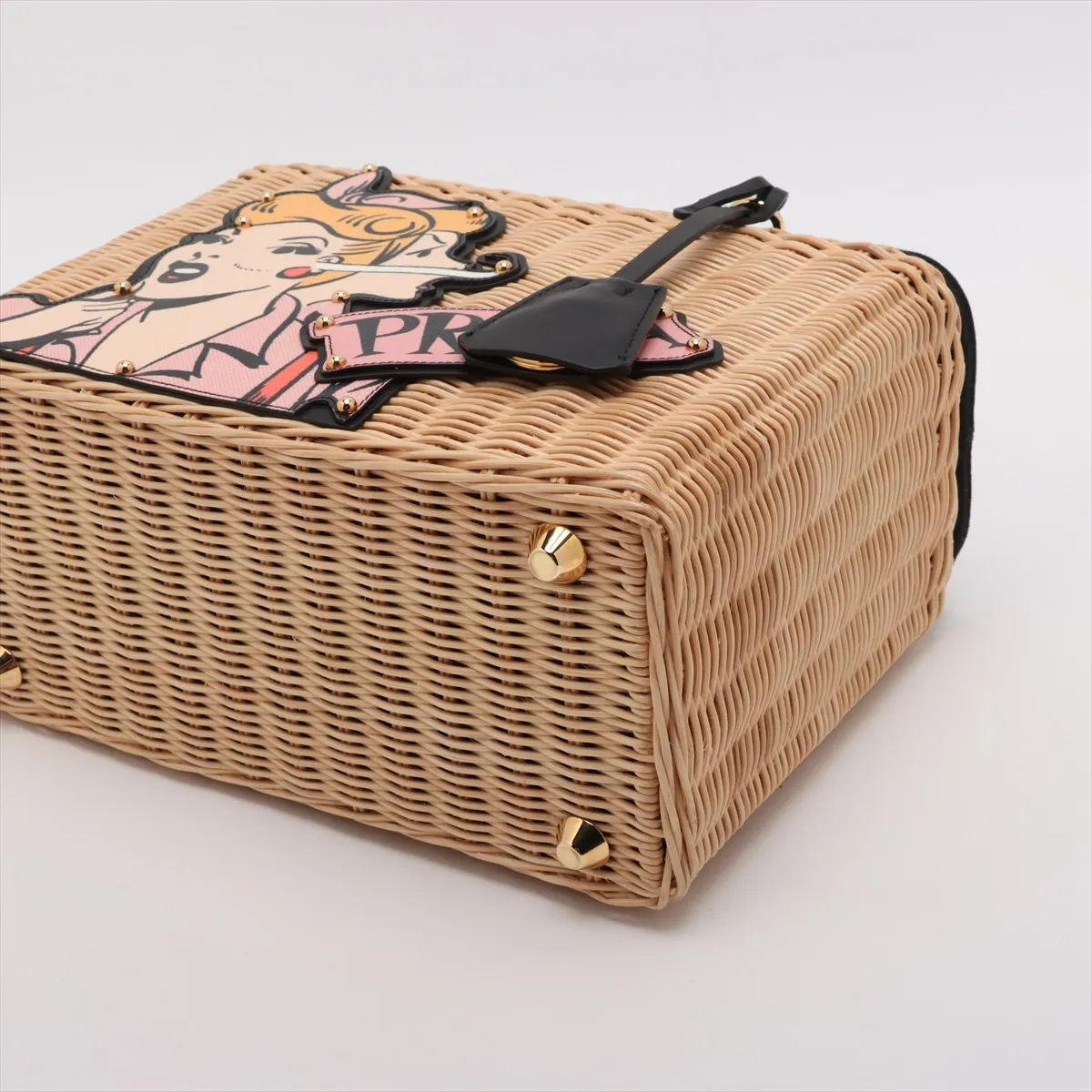 Canapa Wicker Rattan x Canvas 2WAY Handbag Beige x Black 1BG835 — view 3