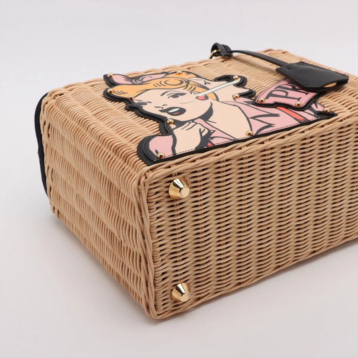 Canapa Wicker Rattan x Canvas 2WAY Handbag Beige x Black 1BG835 — view 4