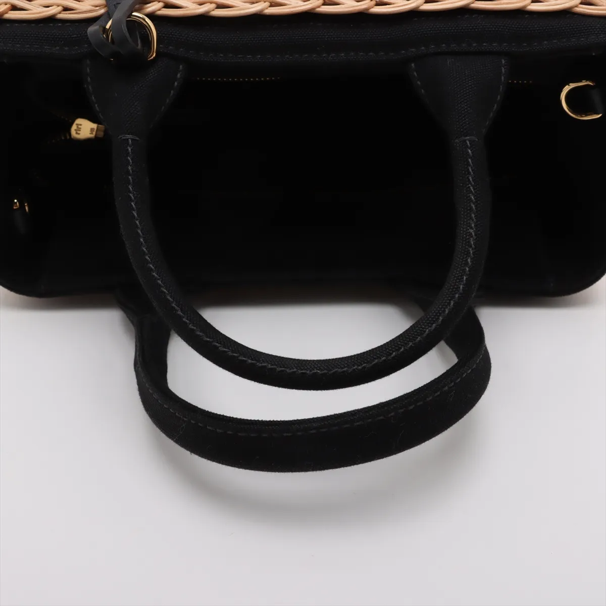 Canapa Wicker Rattan x Canvas 2WAY Handbag Beige x Black 1BG835 — view 5