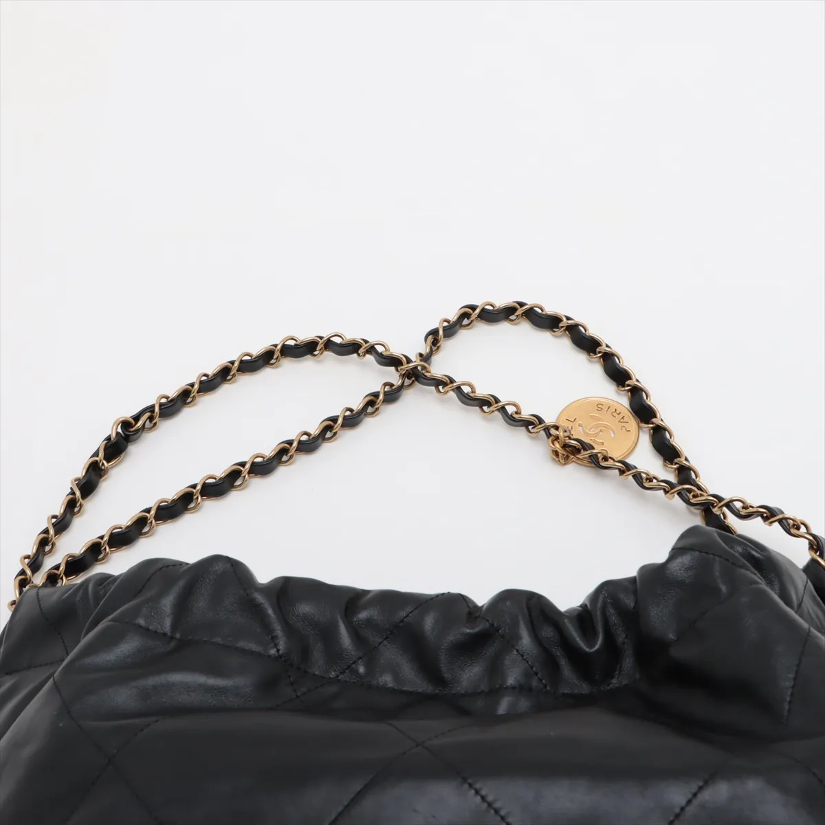 [Individually wrapped] Chanel 22 Shiny Calfskin Chain Shoulder Bag Black Gold Hardware UPLCG678 Random Plate AS3261 — view 6
