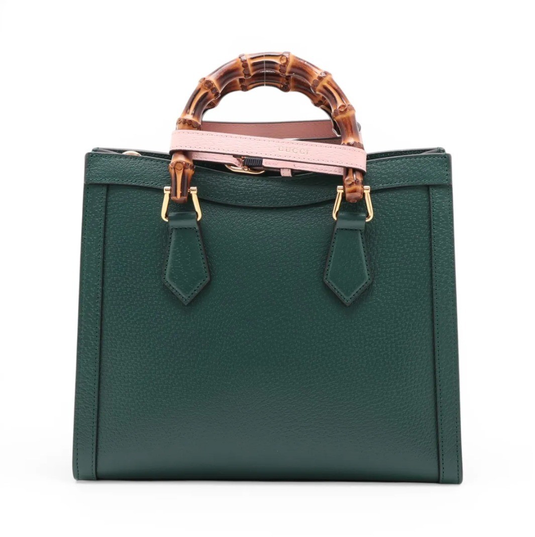 Unused with dust bag. Bamboo and leather 2-way bag, green. 702721 — view 2