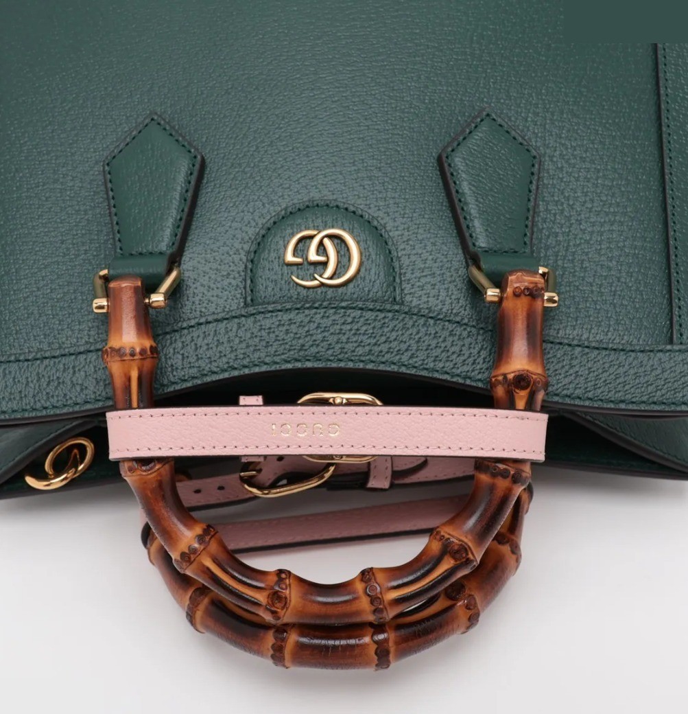 Unused with dust bag. Bamboo and leather 2-way bag, green. 702721 — view 4