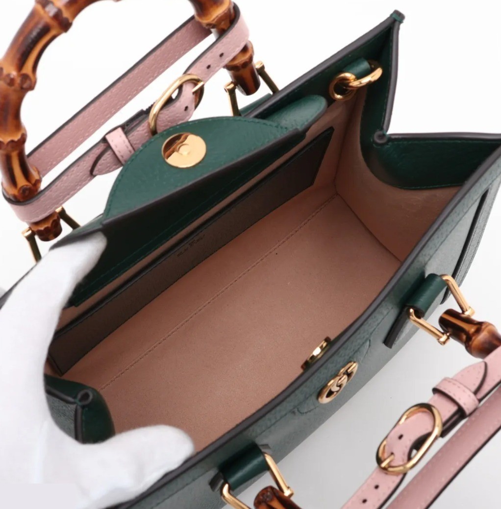 Unused with dust bag. Bamboo and leather 2-way bag, green. 702721 — view 6