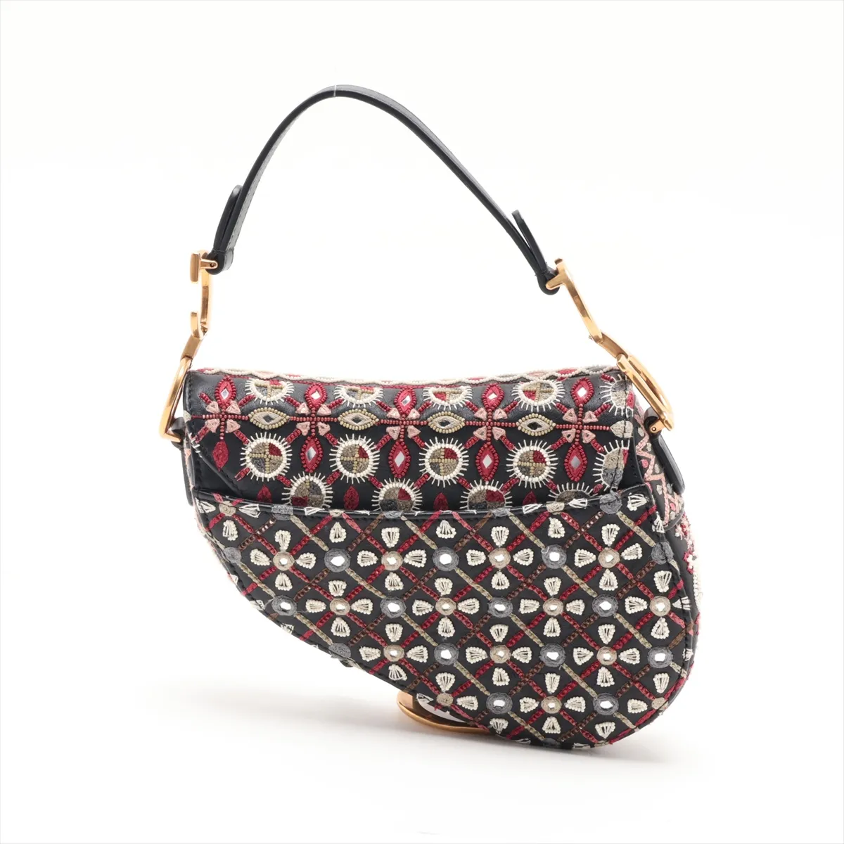 Saddle Leather x Canvas Handbag, Pink x Black — view 2