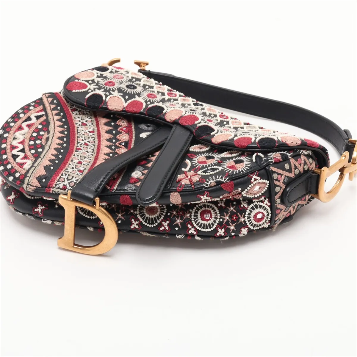 Saddle Leather x Canvas Handbag, Pink x Black — view 3