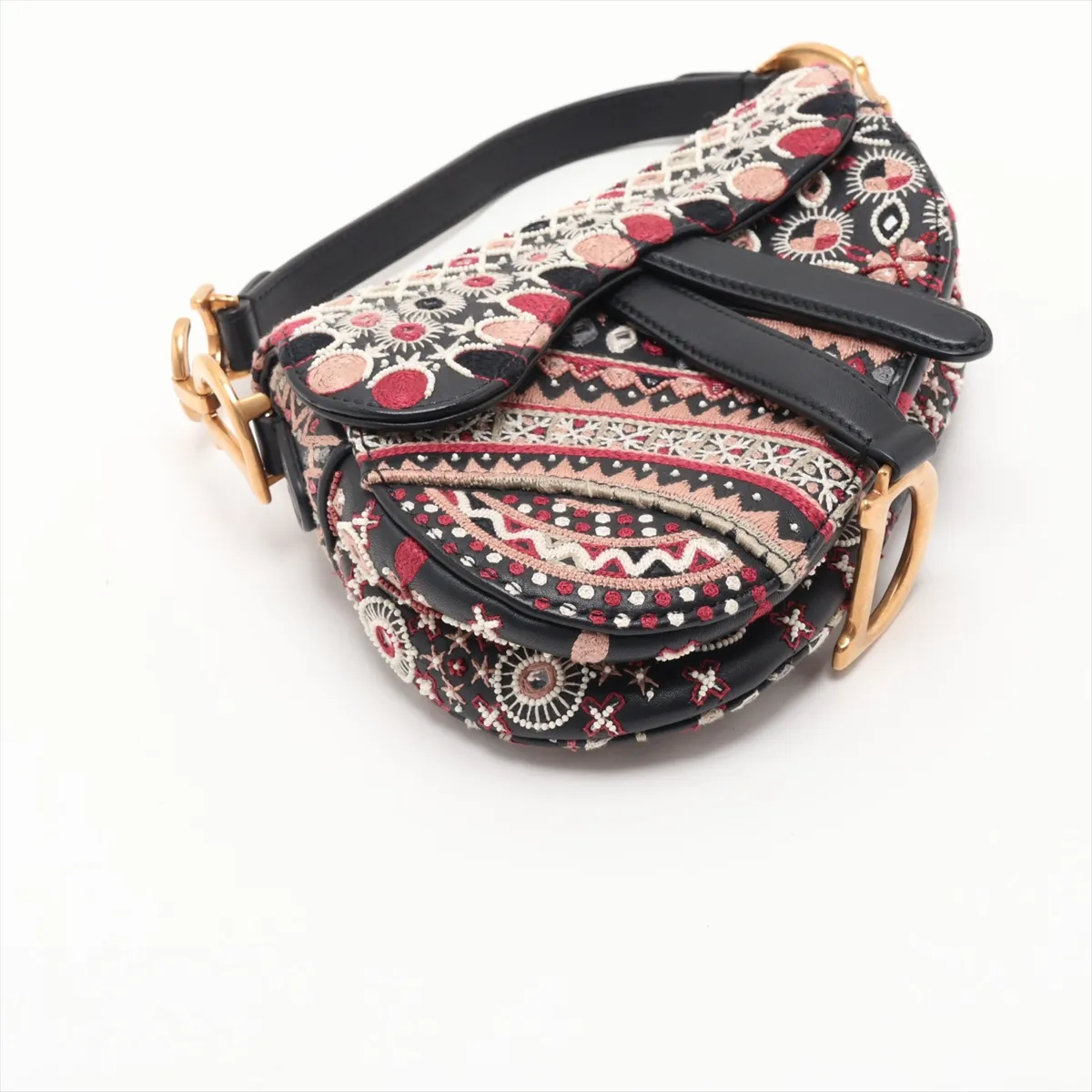 Saddle Leather x Canvas Handbag, Pink x Black — view 4