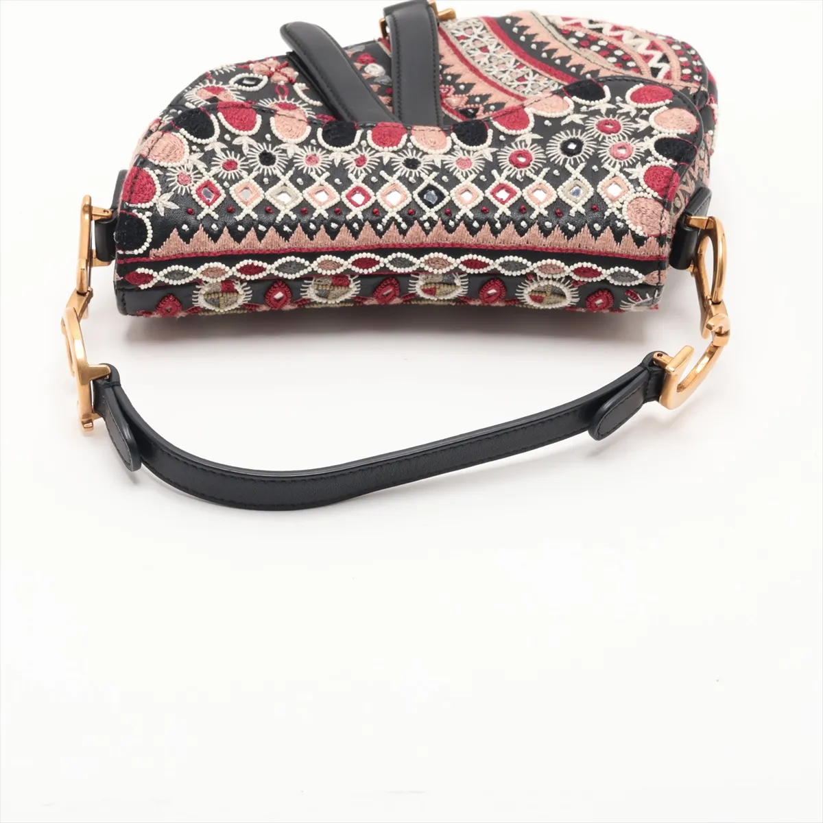 Saddle Leather x Canvas Handbag, Pink x Black — view 5