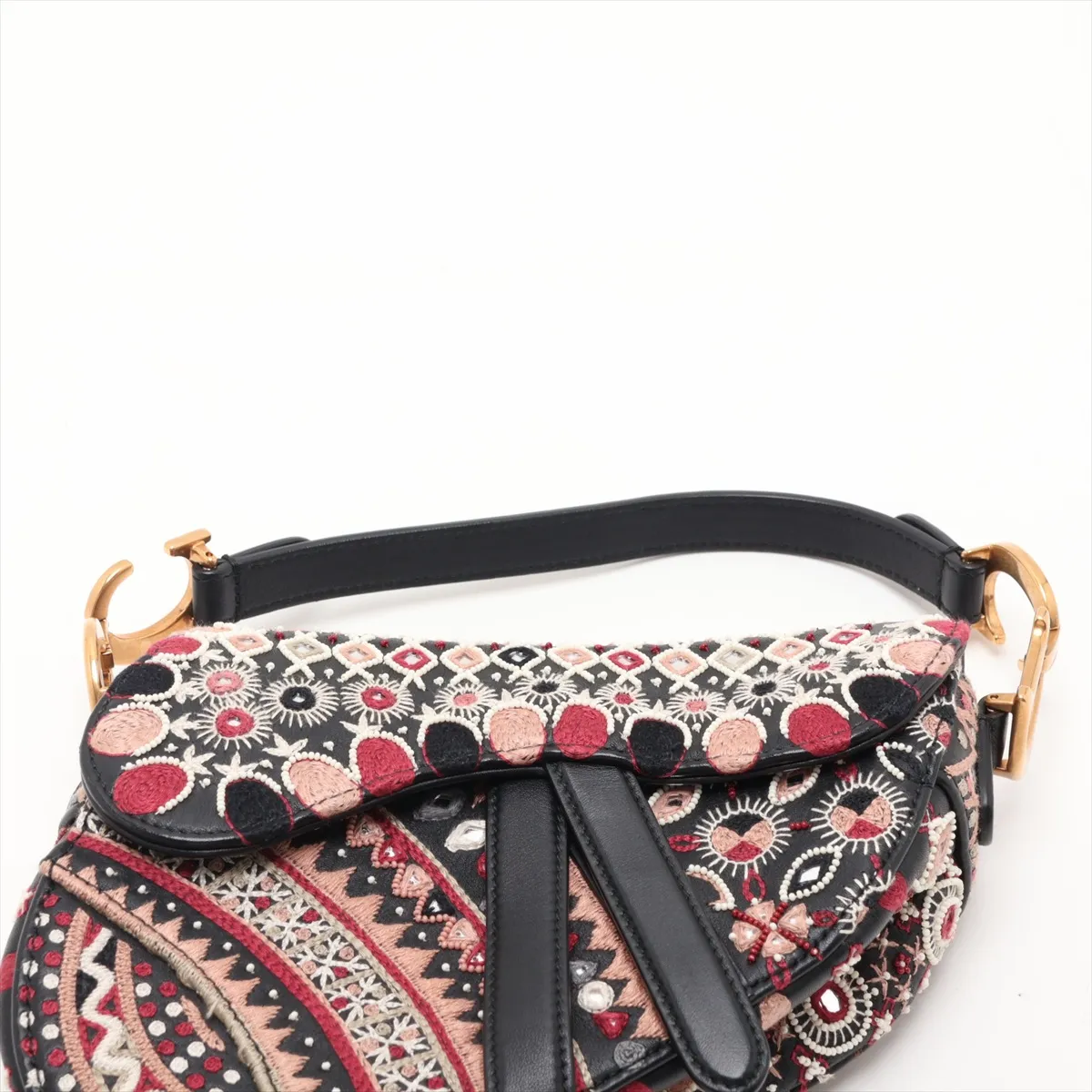 Saddle Leather x Canvas Handbag, Pink x Black — view 6