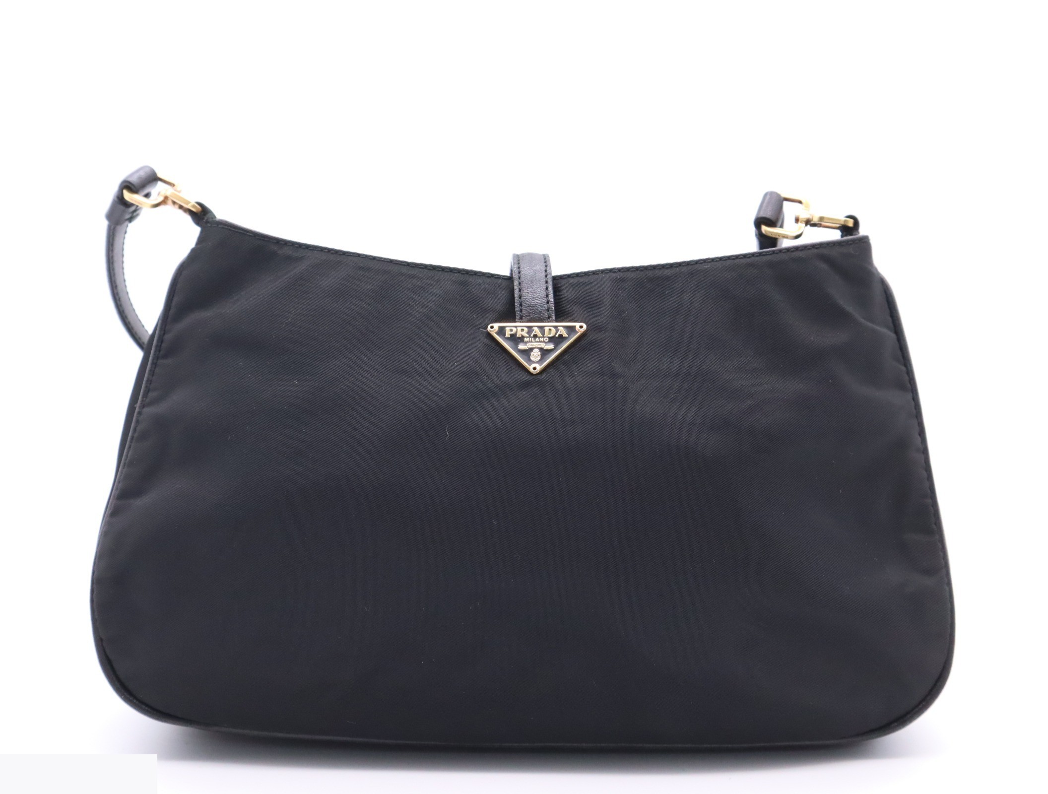 Nylon shoulder bag, black, gold hardware. — view 2
