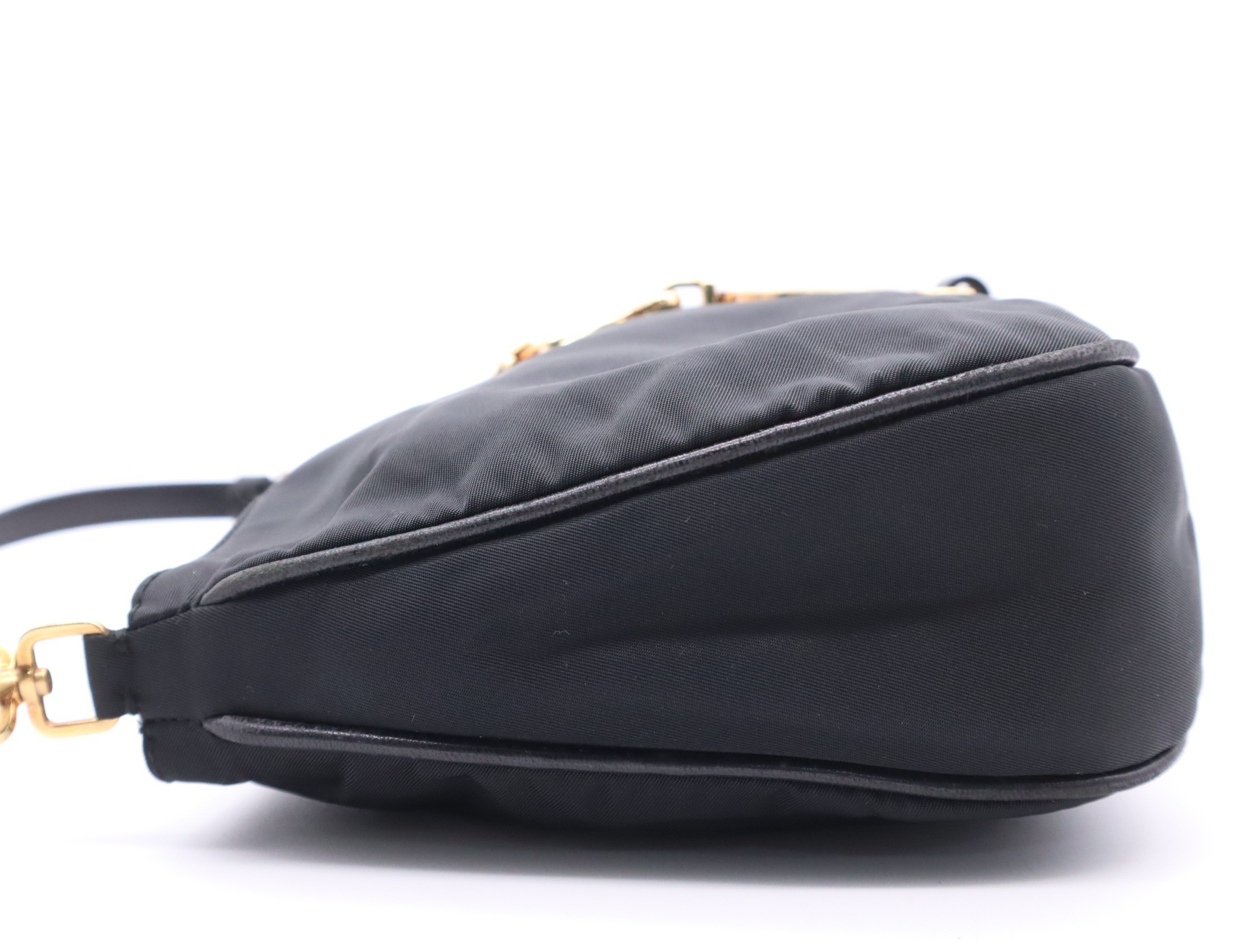 Nylon shoulder bag, black, gold hardware. — view 3